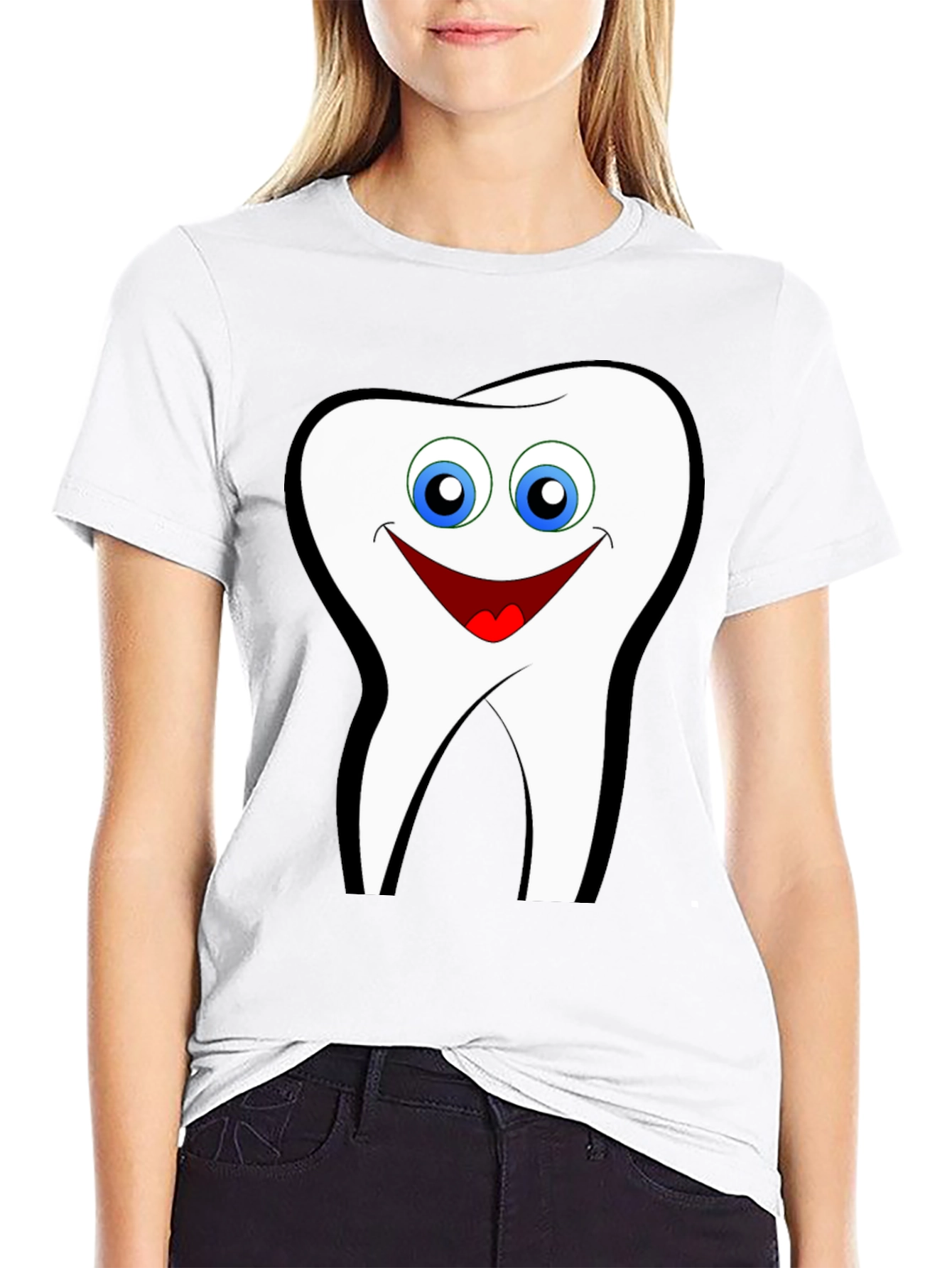 Black Smiling Tooth Graphic T-Shirt - Black Cotton Tee view 9
