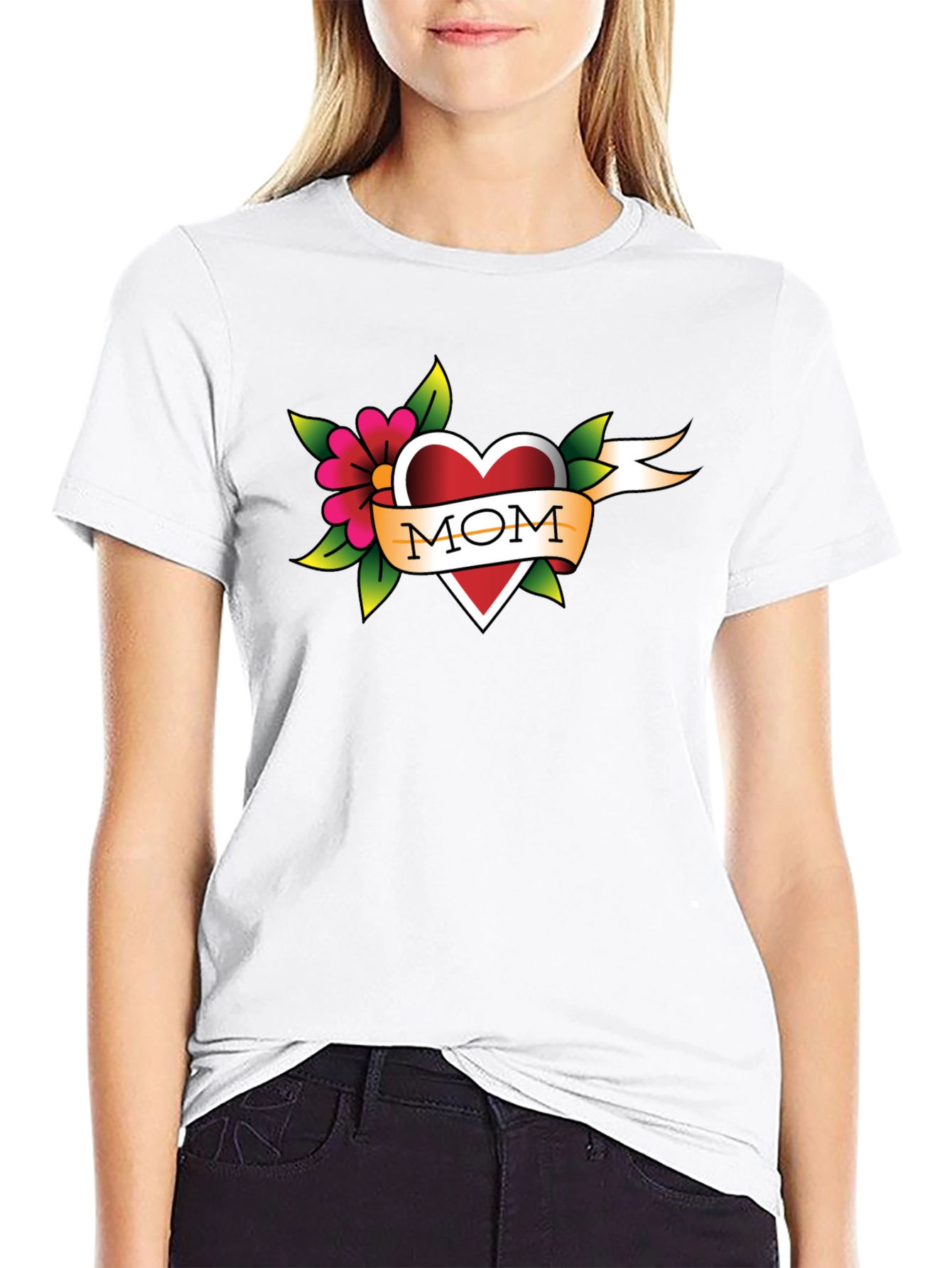 Black Mom Tattoo Style Heart T-Shirt view 9