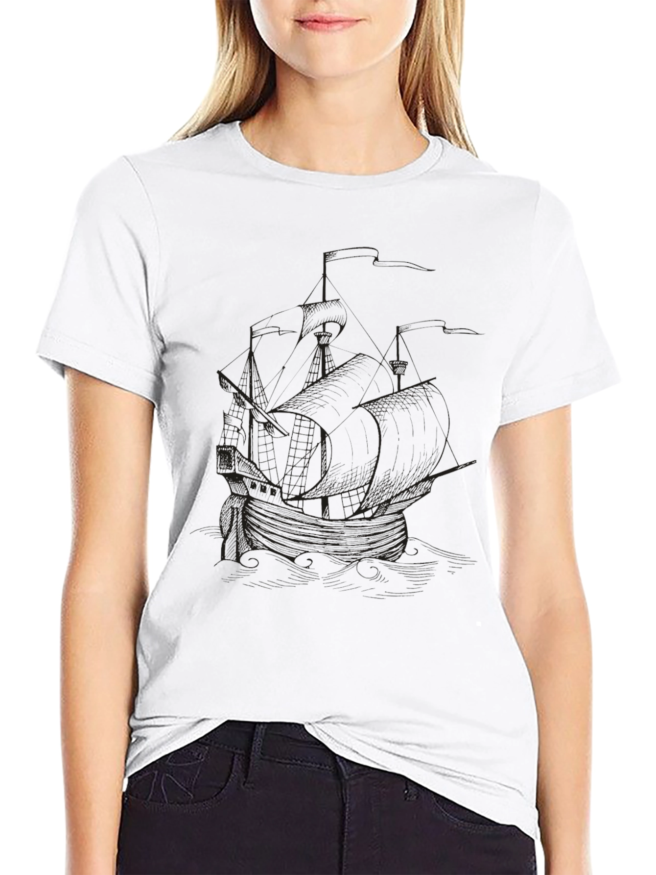 Black Men's Black Graphic Tee - Ship Design view 9