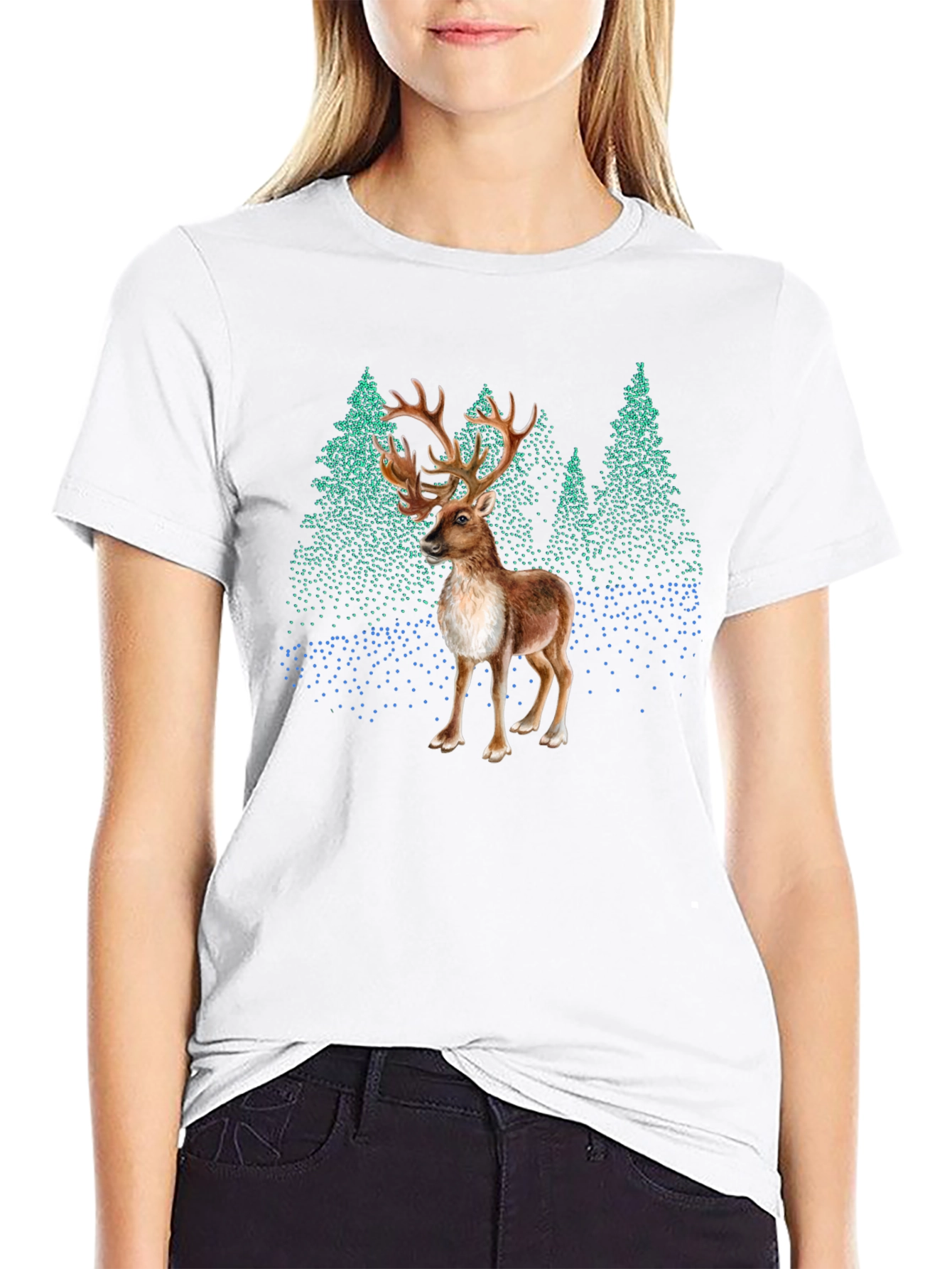 Black Reindeer Forest Graphic Tee - Stylish Nature Print view 9