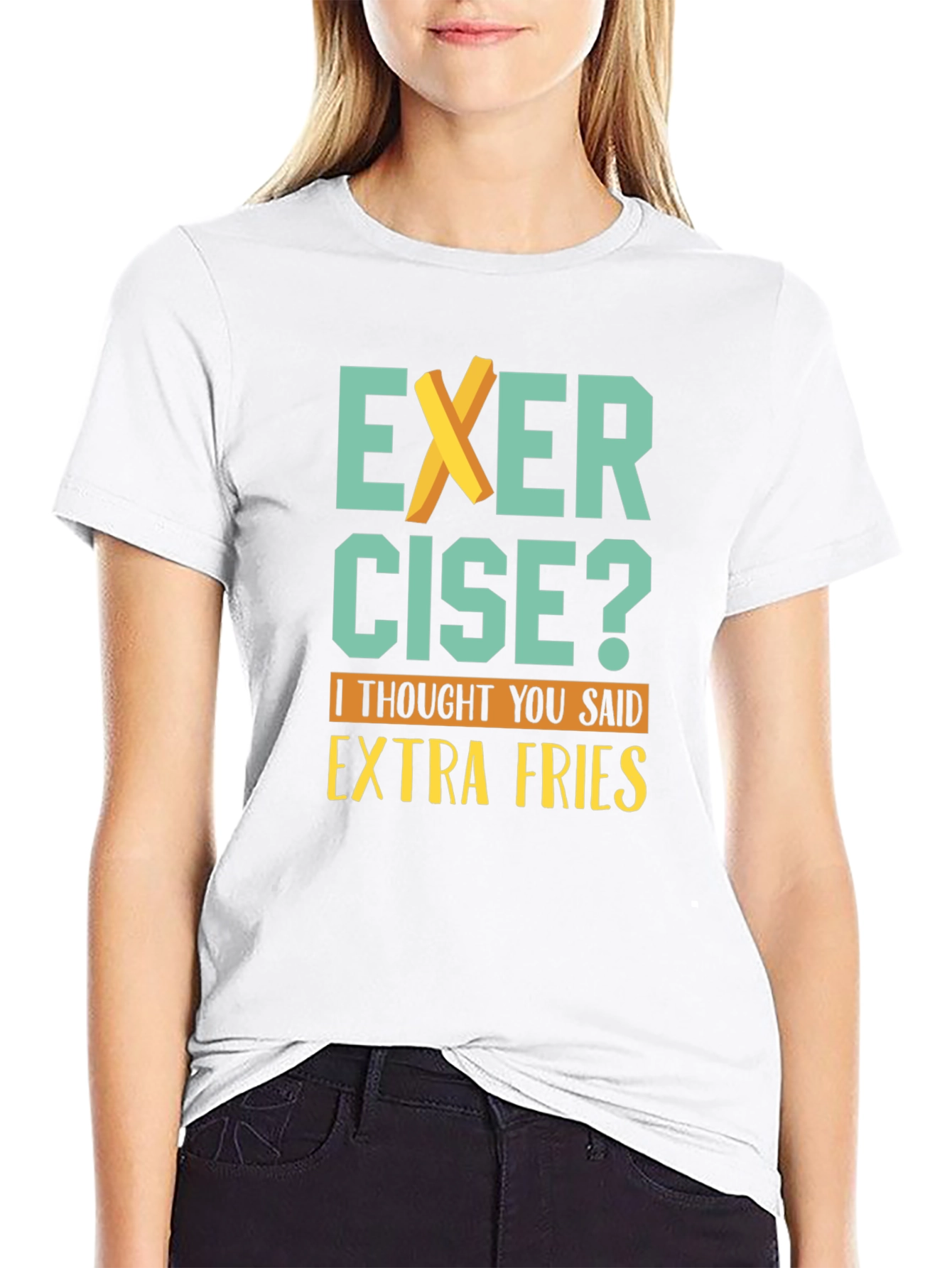 Black Exercise? Extra Fries T-Shirt - Funny Graphic Tee view 9