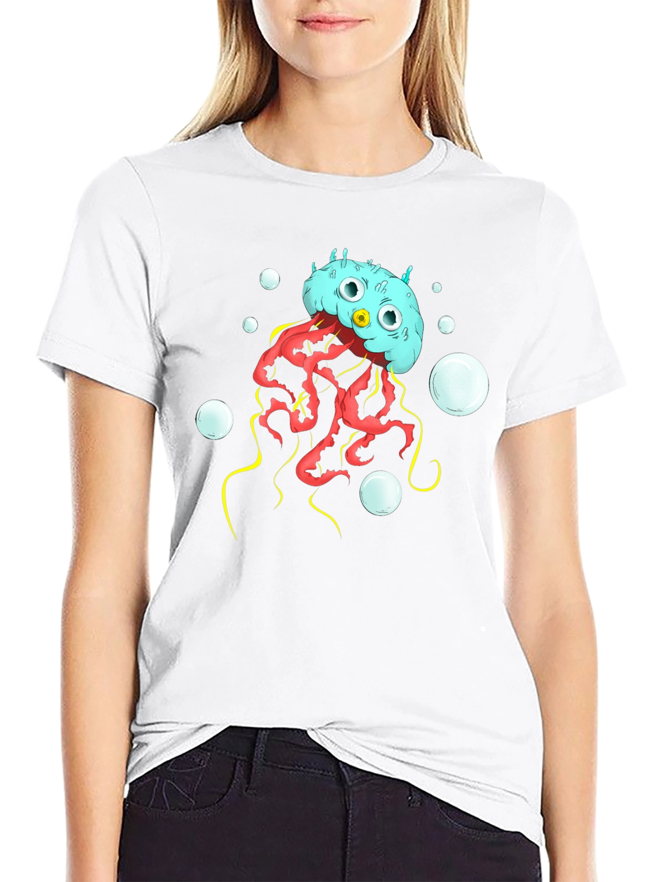 Black Cartoon Jellyfish Graphic T-Shirt view 9
