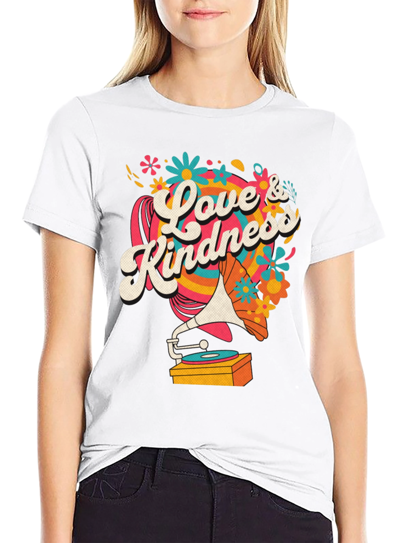 Black Love & Kindness Graphic Tee - Retro Record Player view 9