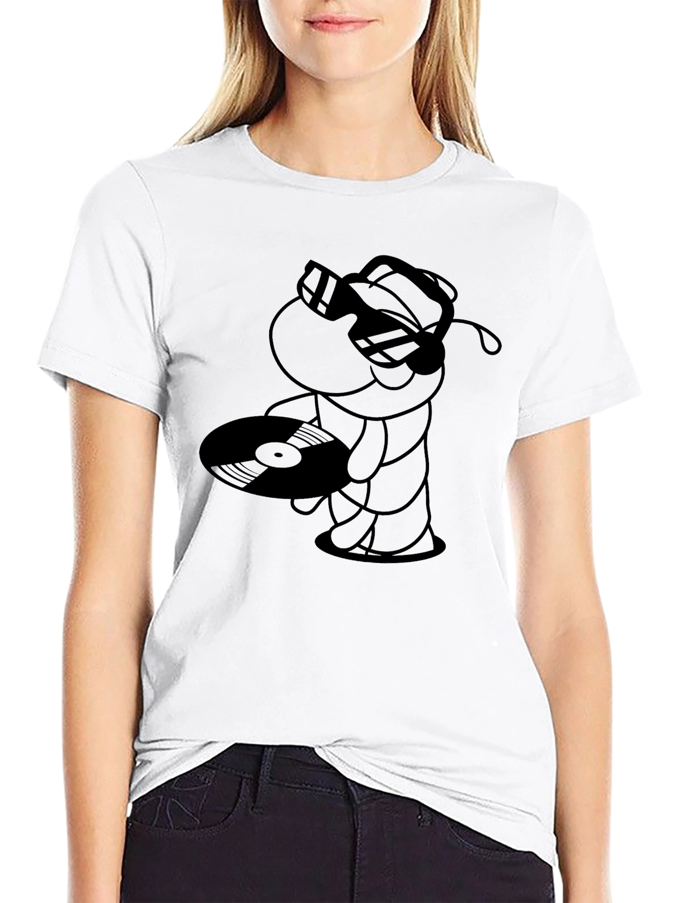 Black DJ Hippo Graphic Tee - Cool Black Cotton T-Shirt view 9