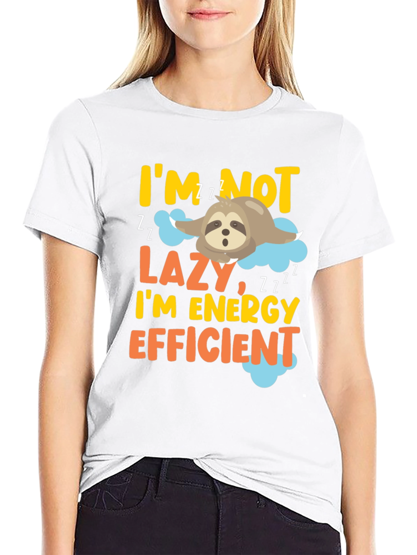 Black I'm Not Lazy Sloth Graphic Tee view 9