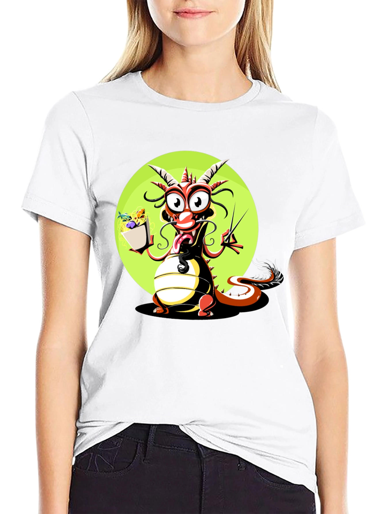 Black Dragon with Noodles Graphic T-Shirt view 9