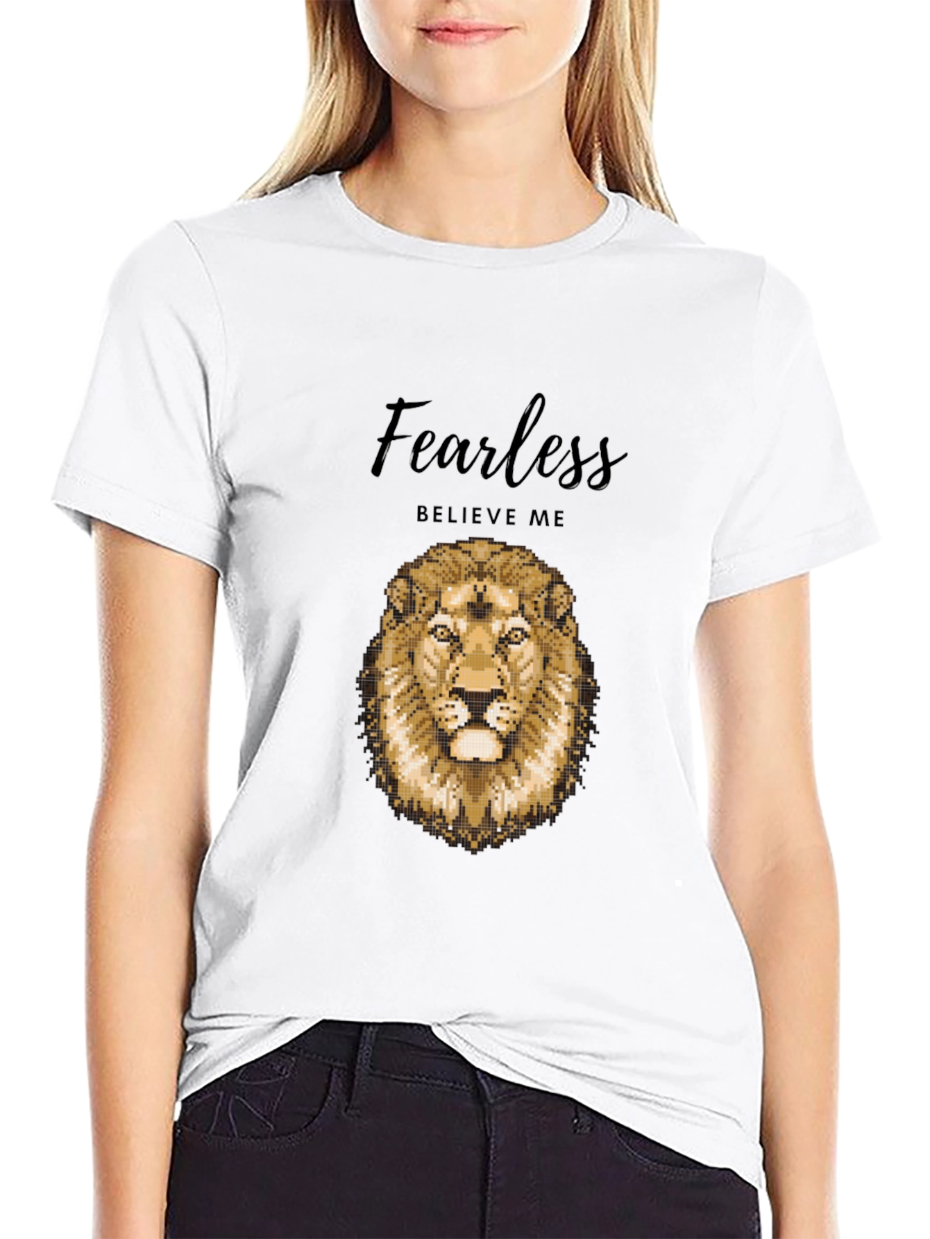 Black Fearless Lion Graphic Tee - Premium Cotton Blend view 9