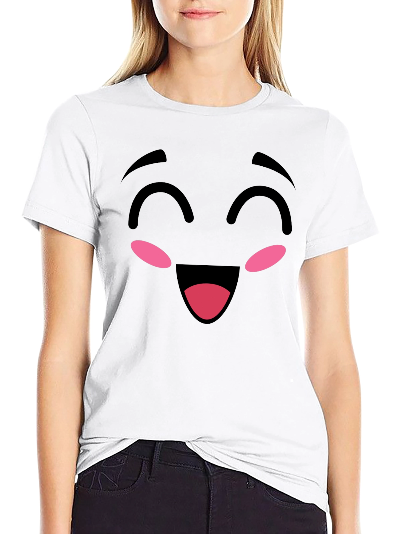 Black Happy Face Graphic Tee - Soft Cotton Blend view 9