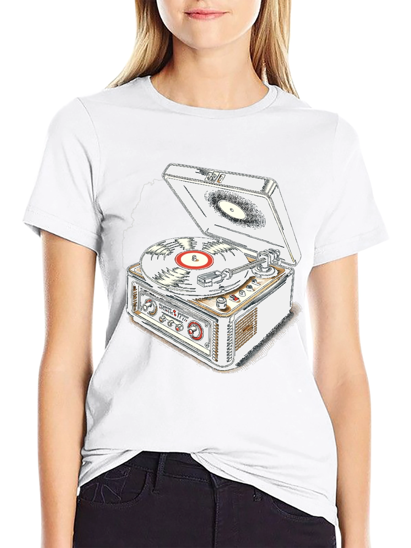 Black Vintage Record Player T-Shirt - Music Lover Tee view 9
