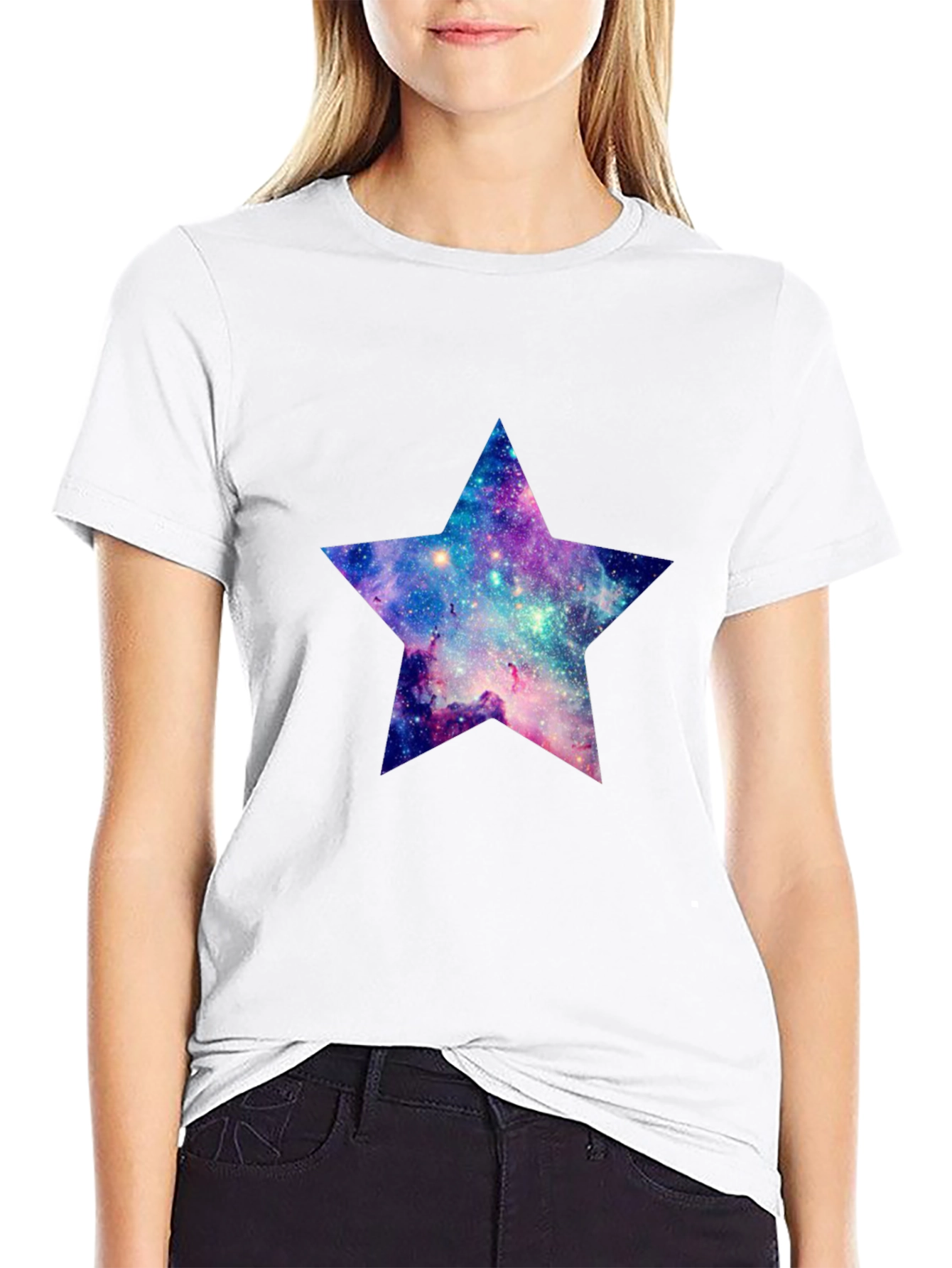 Black Galaxy Star Graphic Tee - Black Cotton Blend view 9