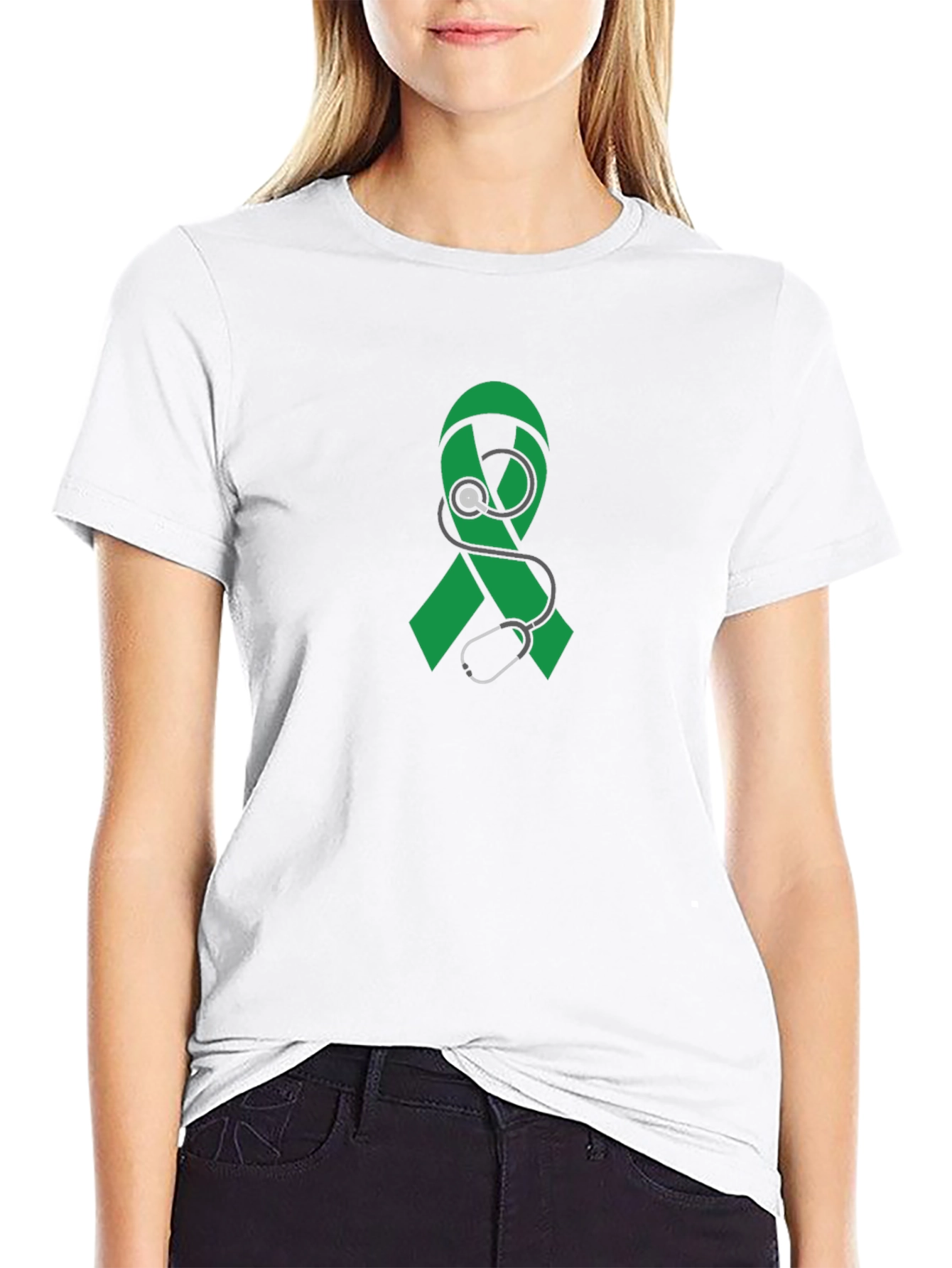 Black Awareness Ribbon Stethoscope Graphic Tee view 9