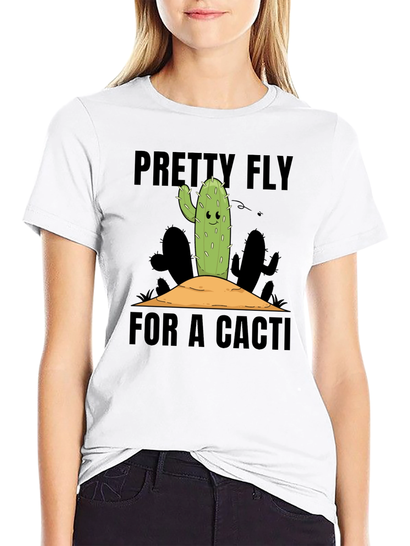 Black Pretty Fly Cactus Graphic Tee - Black Cotton Shirt view 9