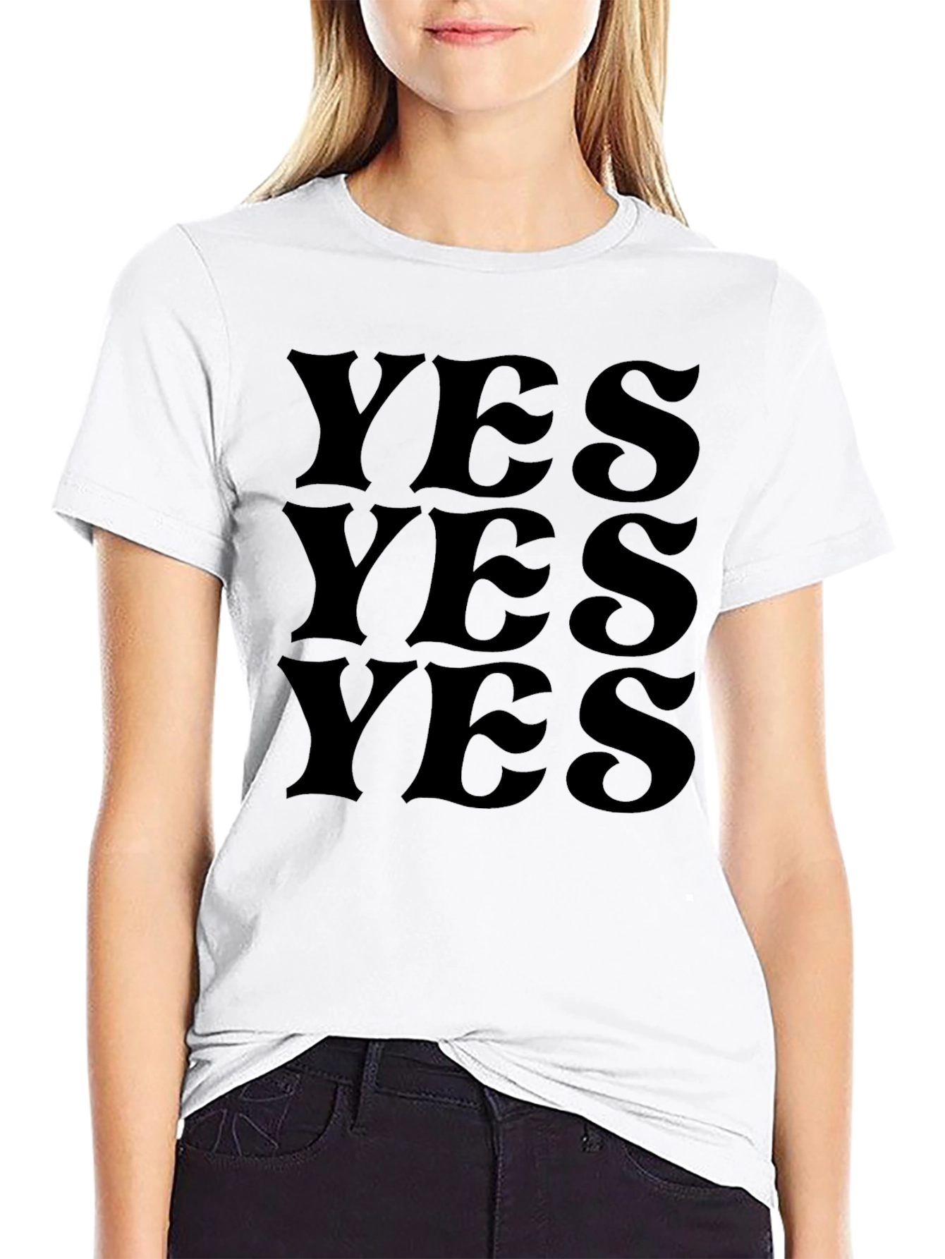 Black YES Graphic Tee - Minimalist Statement Shirt view 9