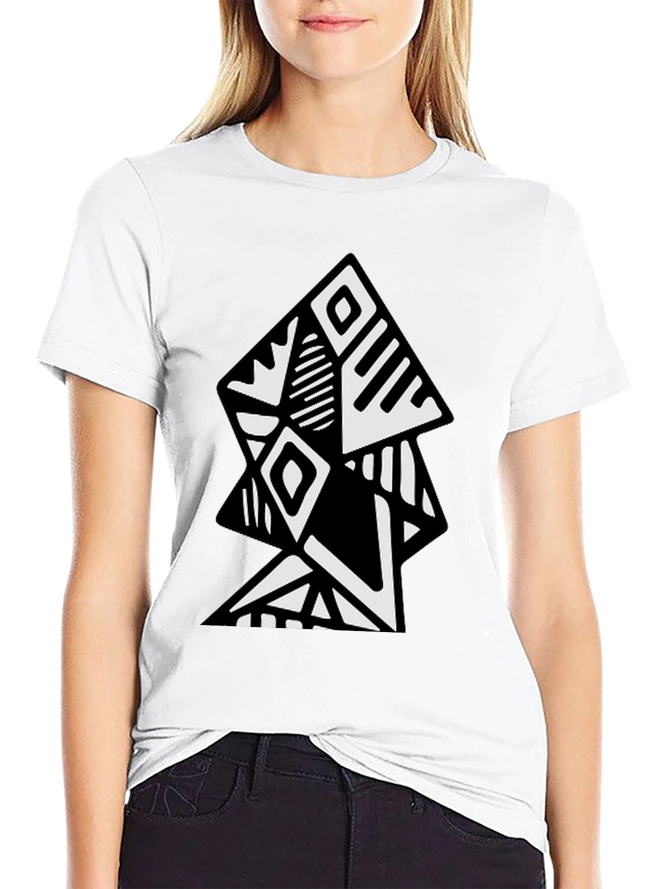 Black Geometric Tribal Art Black T-Shirt view 9
