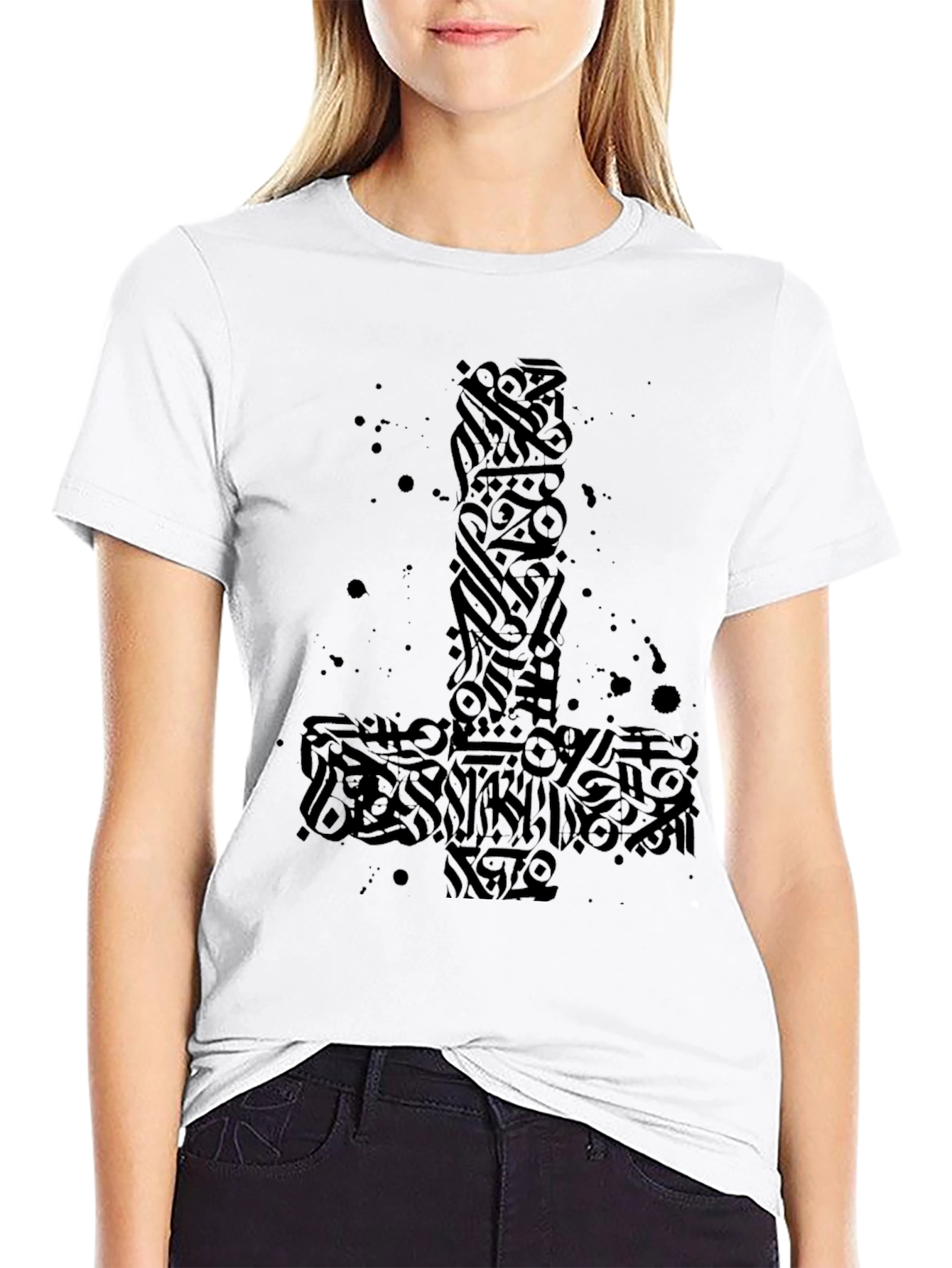 Black Inverted Cross Graphic Tee - Black view 9