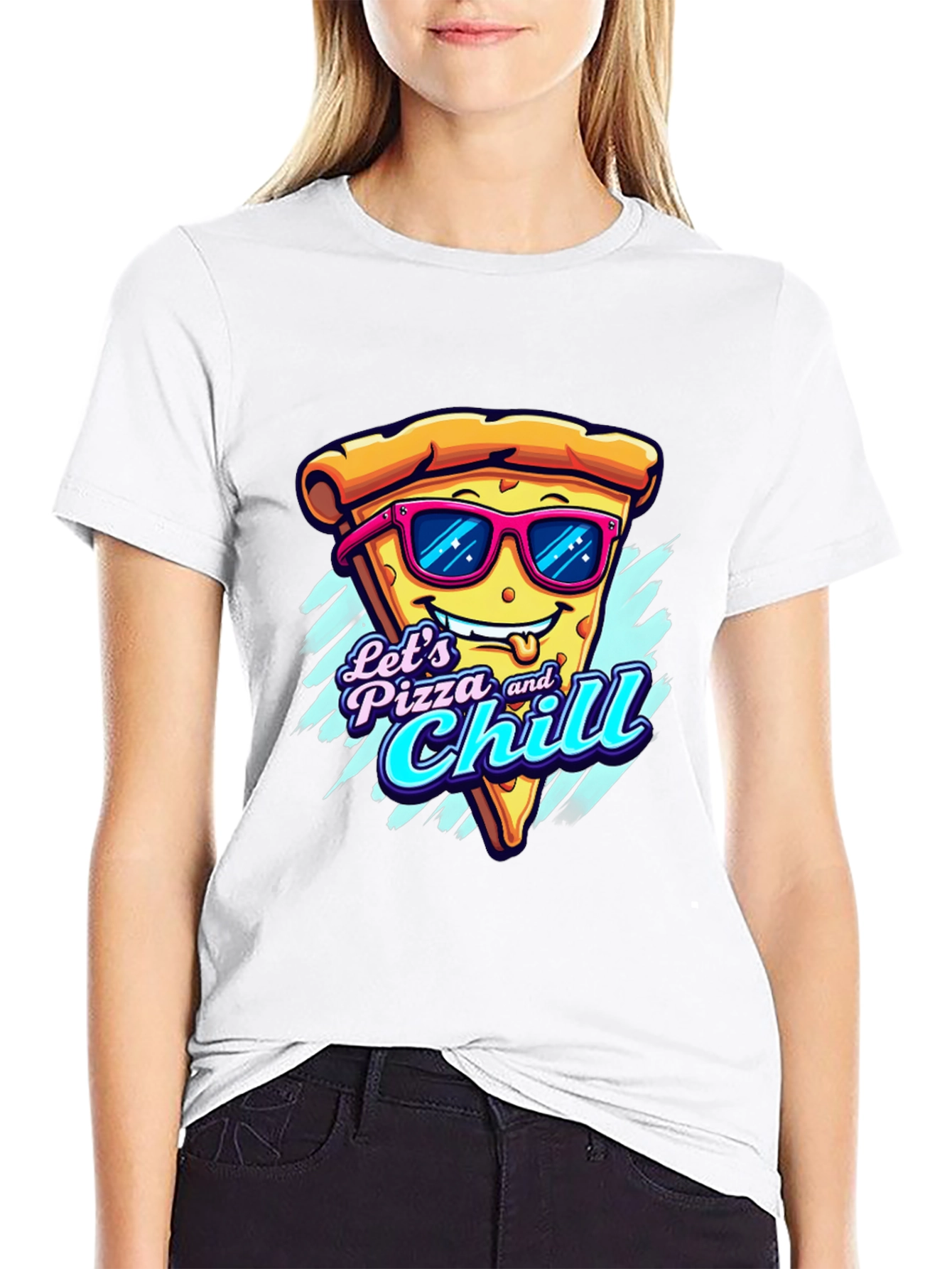 Black Let's Pizza and Chill Funny Graphic Tee view 9