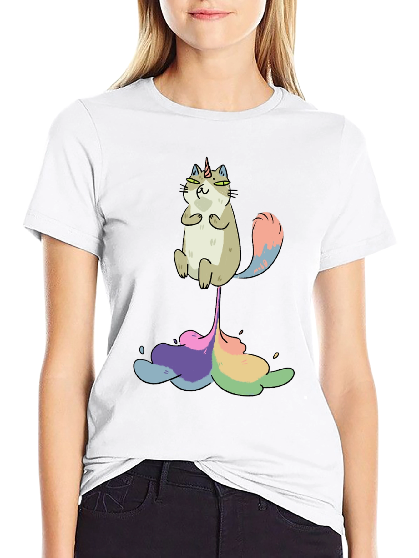 Black Unicorn Cat Rainbow Funny Black T-Shirt view 9