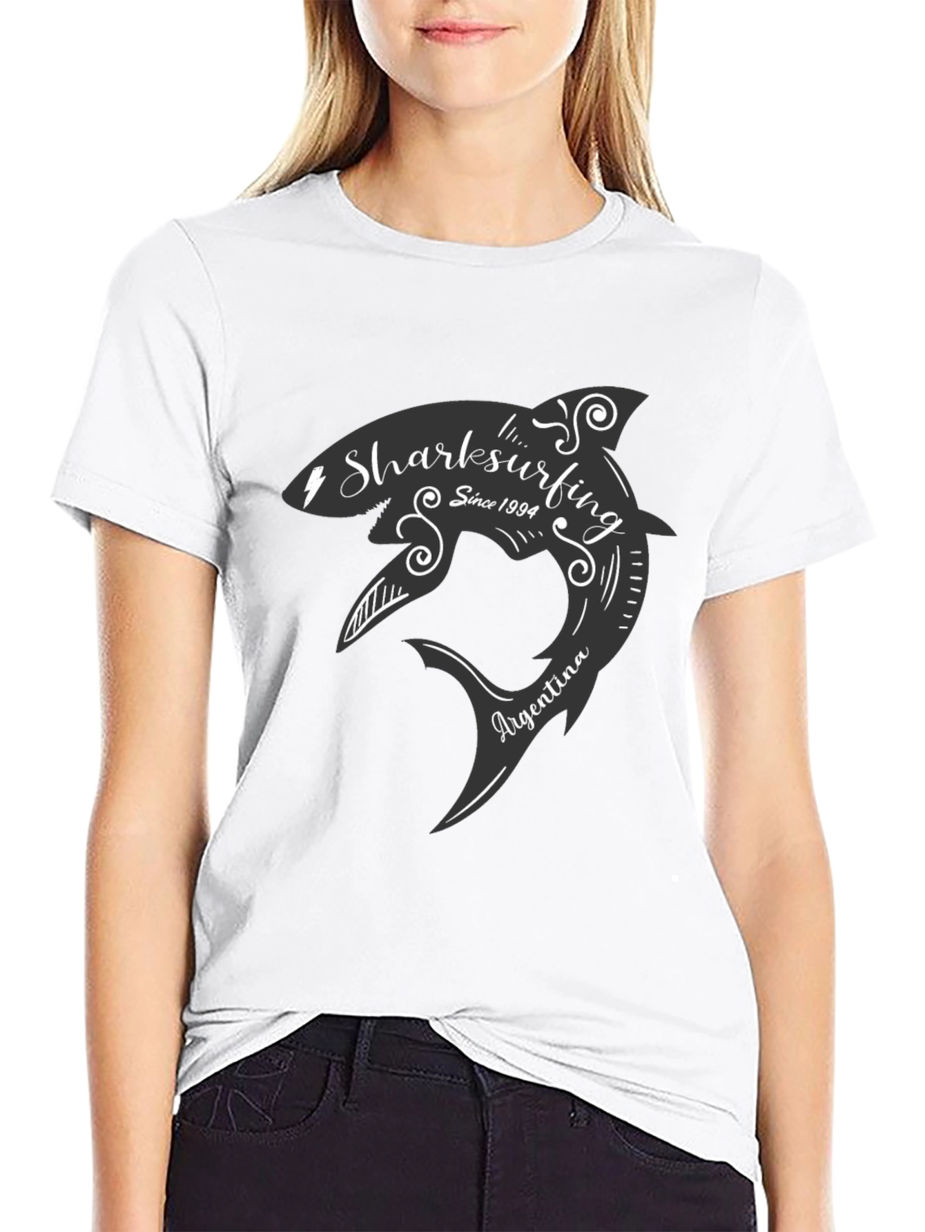 Black Sharksurfing T-Shirt - Argentina Surf Tee view 9