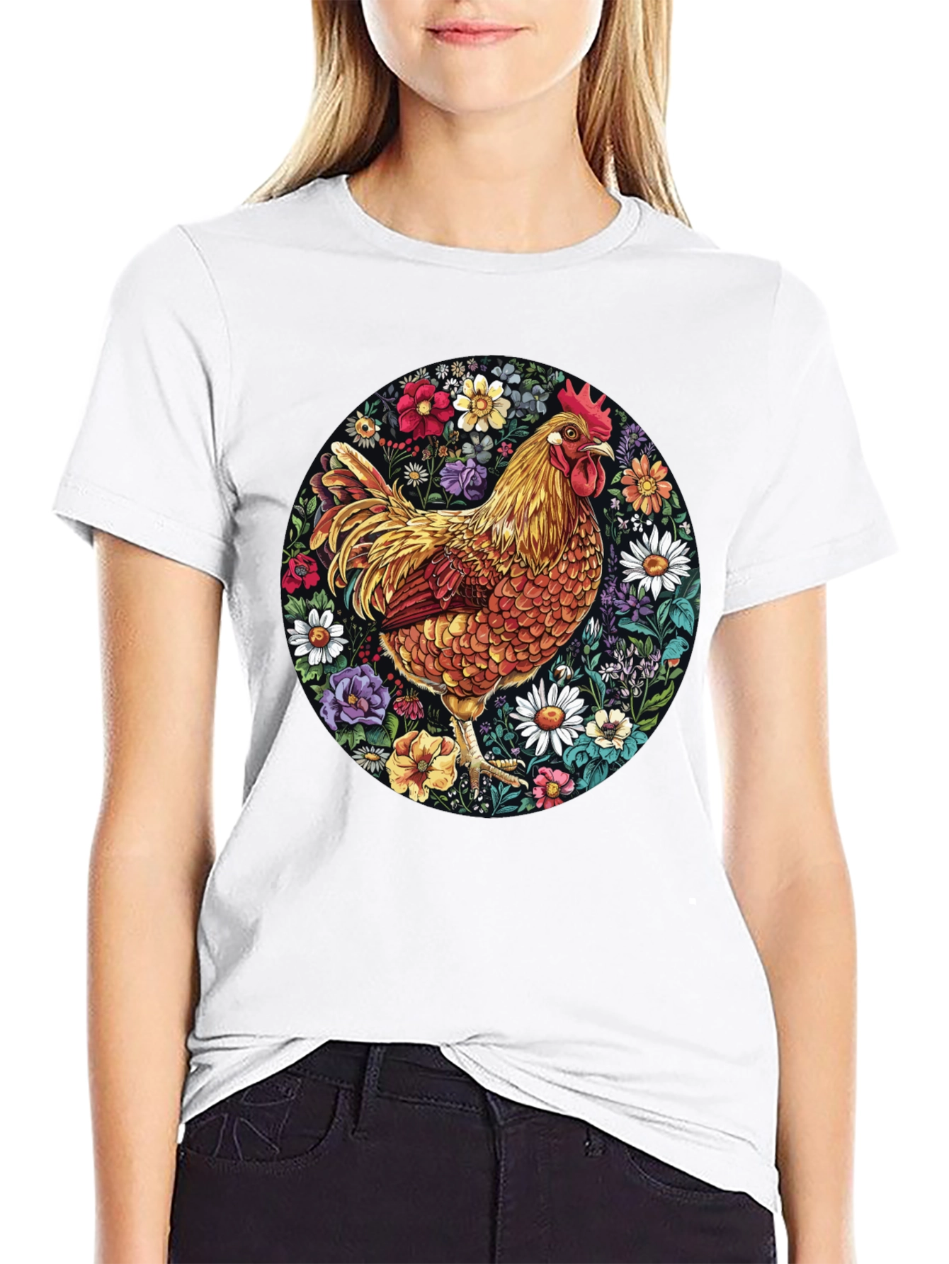 Black Floral Chicken Graphic Tee view 9