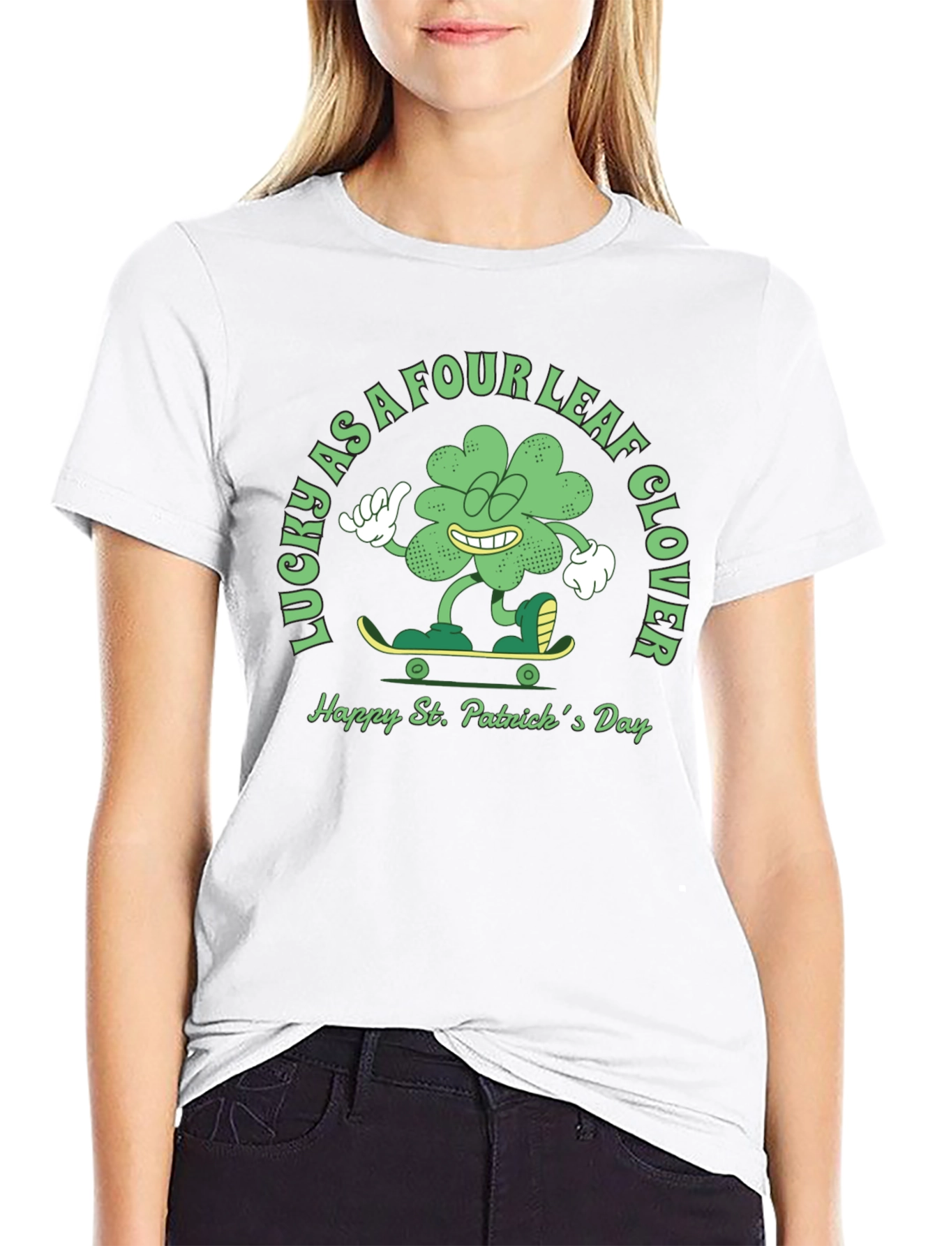 Black Lucky Four Leaf Clover St. Patrick's Day T-Shirt view 9
