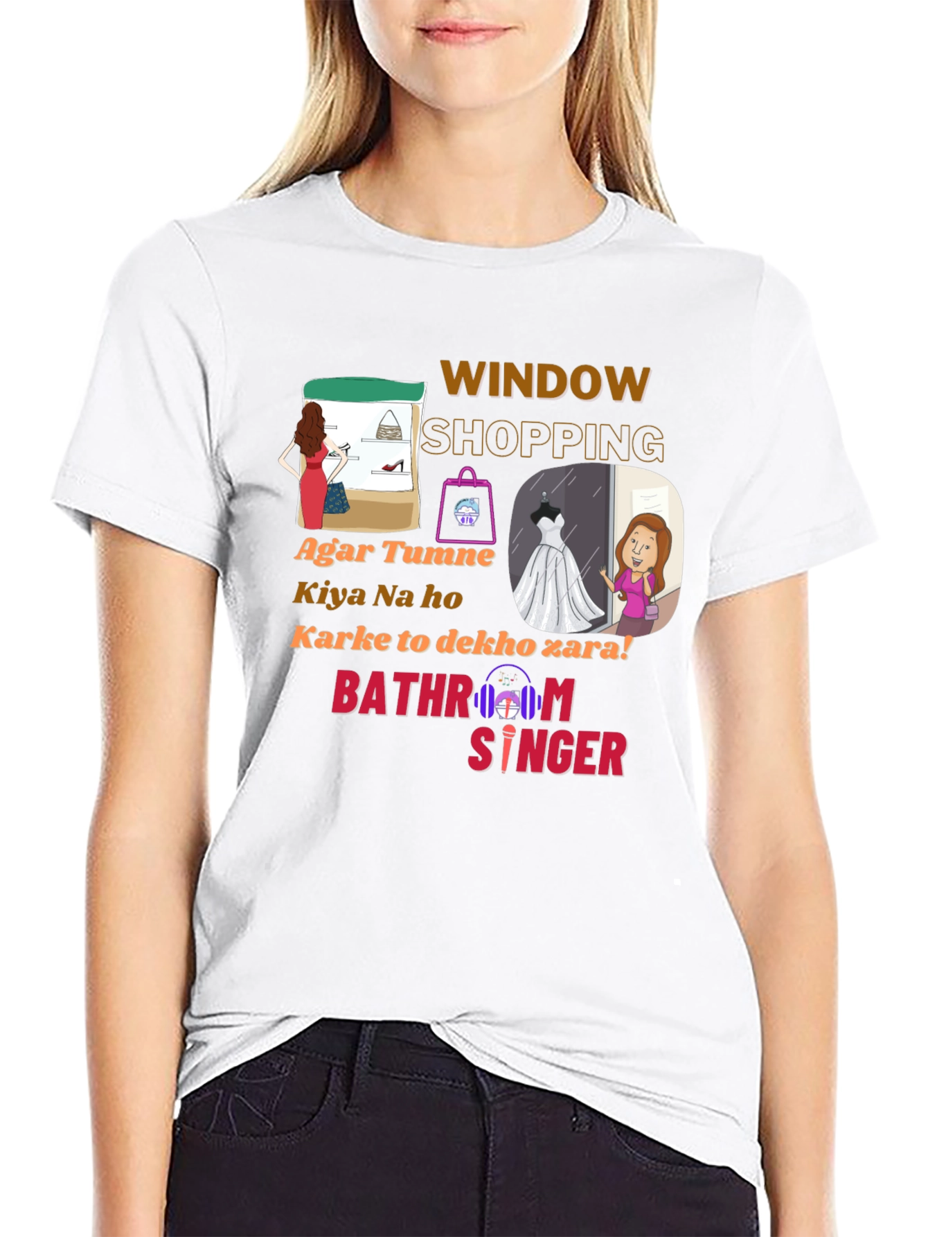 Black Window Shopping Graphic T-Shirt - Bathroom Singer view 9