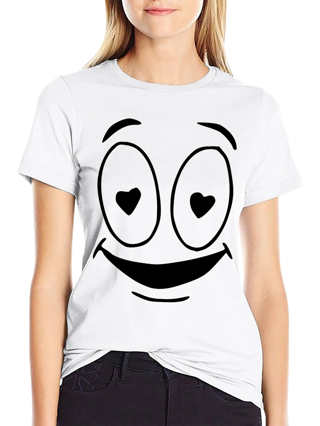 Black Heart Eyes Emoji Graphic Tee - Black Casual Shirt view 9
