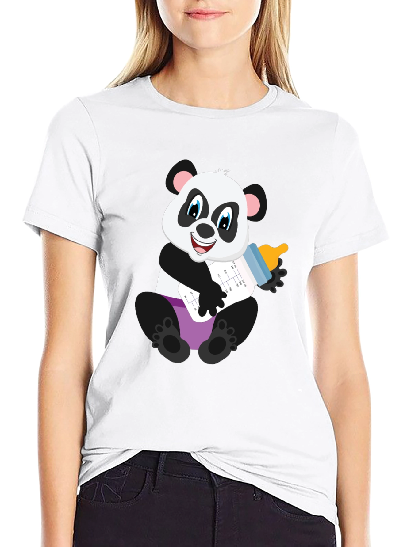 Black Panda Baby Bottle T-Shirt - Adorable Cute Cartoon Bear Tee view 9