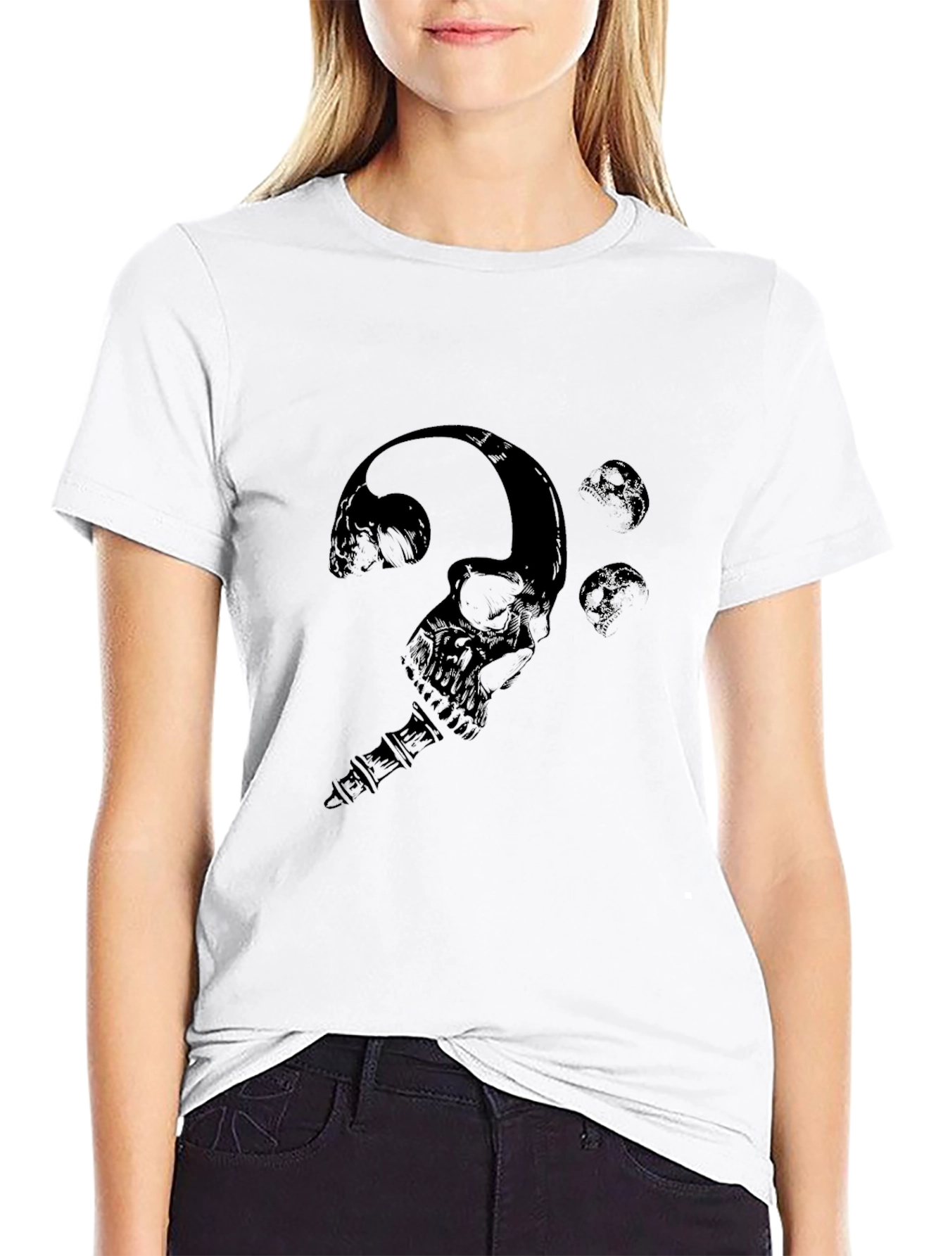 Black Skull Treble Clef Graphic Tee view 9