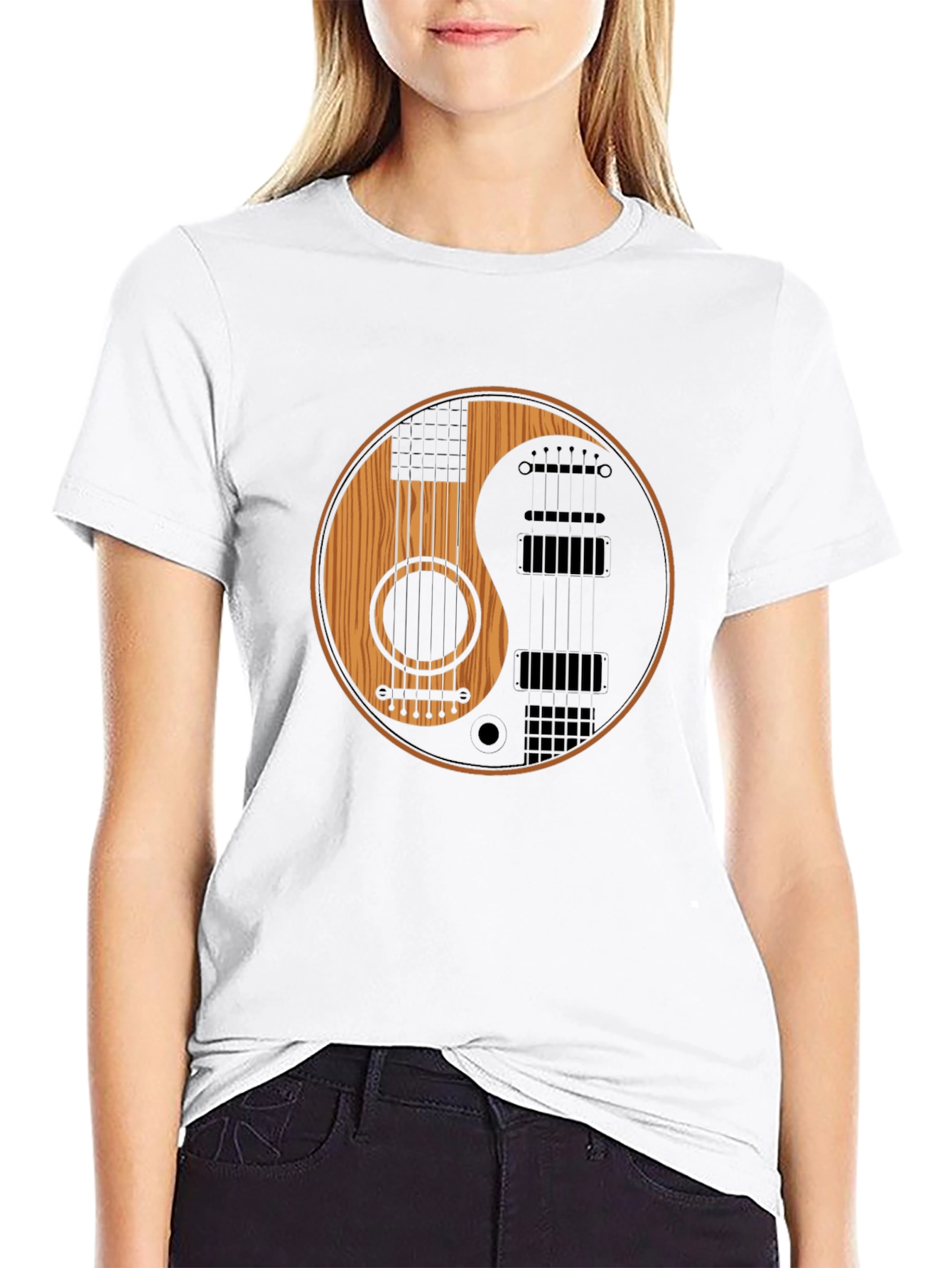 Black Yin Yang Guitar T-Shirt view 9