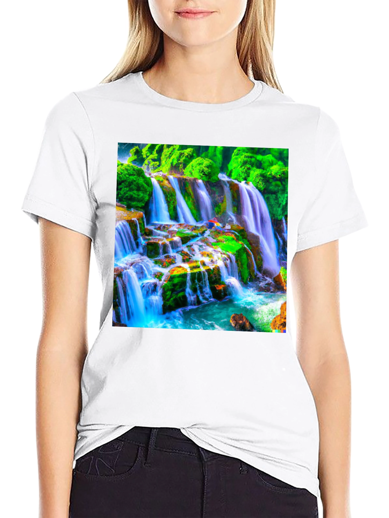 Black Waterfall Graphic Tee - Nature Lover's T-Shirt view 9