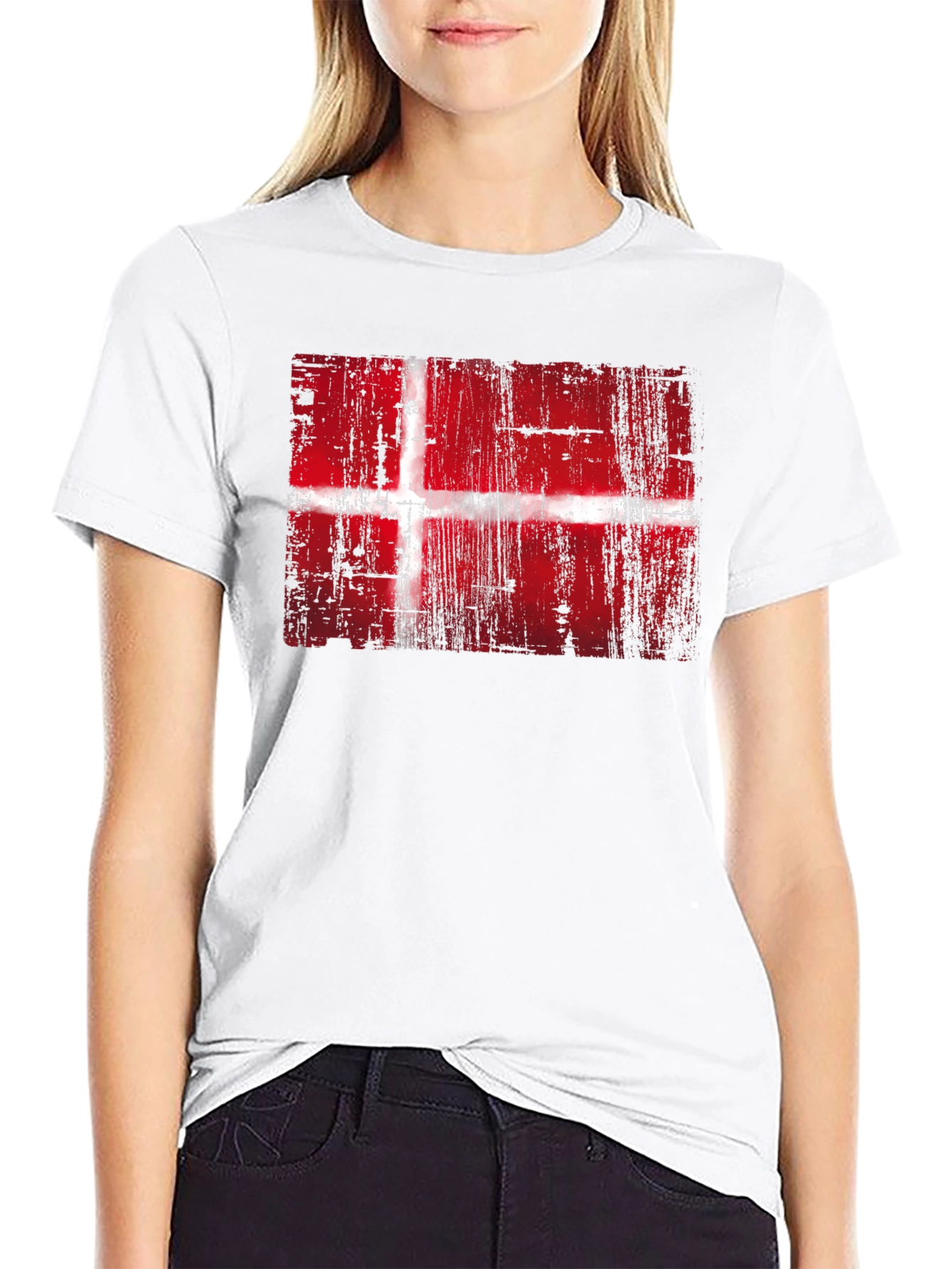 Black Danish Flag Graphic Print Black T-Shirt view 9