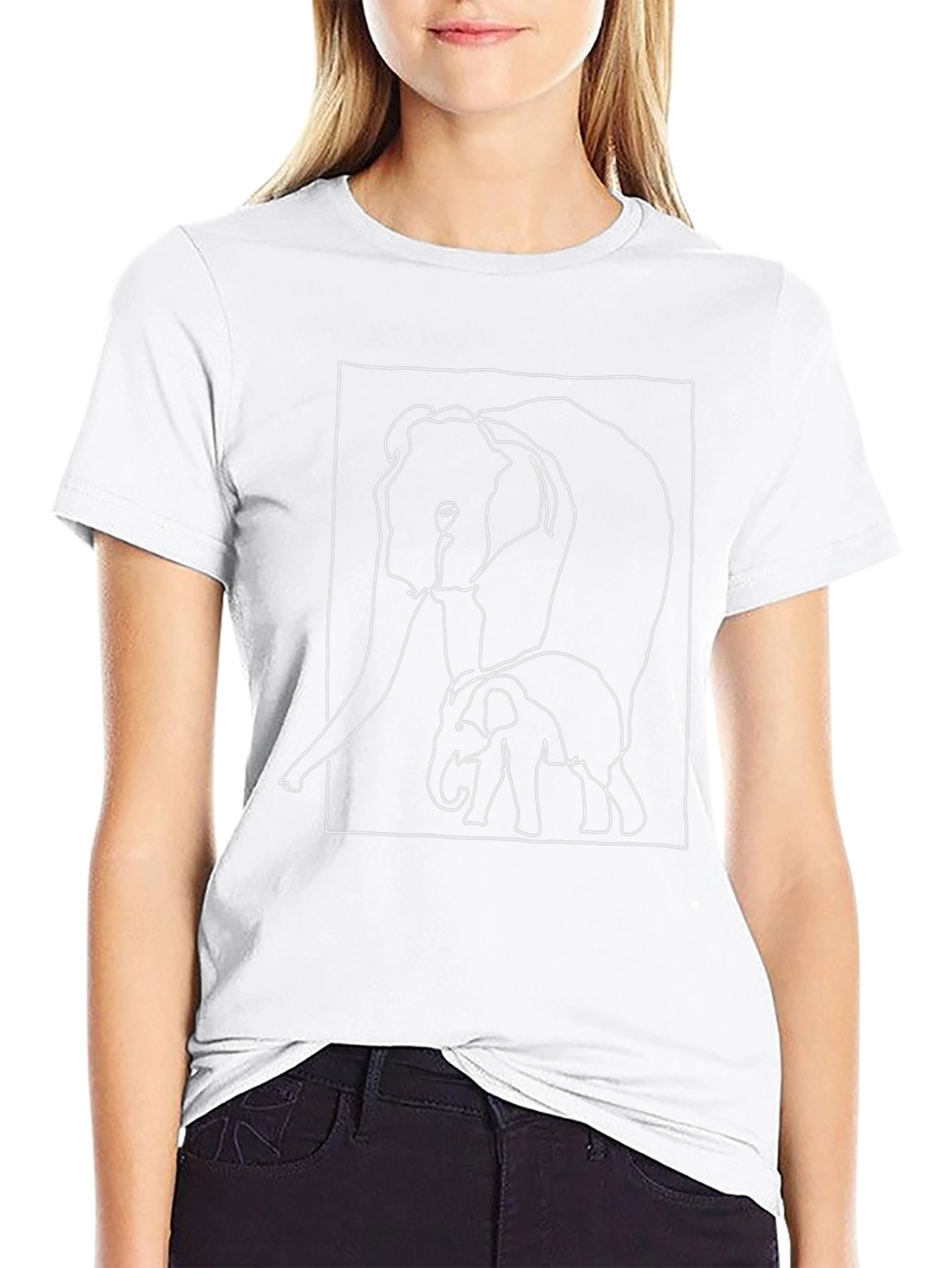 Black Elephant Line Art T-Shirt - Black Graphic Tee view 9
