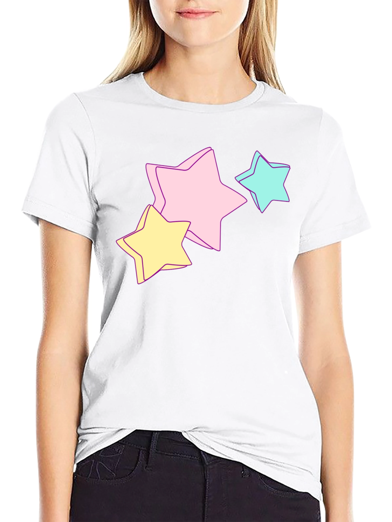 Black Pastel Star Graphic Black T-Shirt view 9