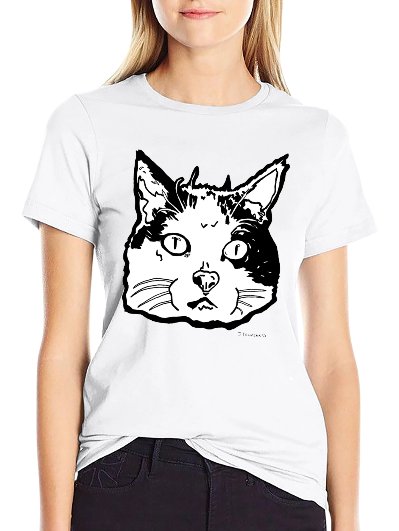 Black Cat Face Graphic T-Shirt - Black view 9