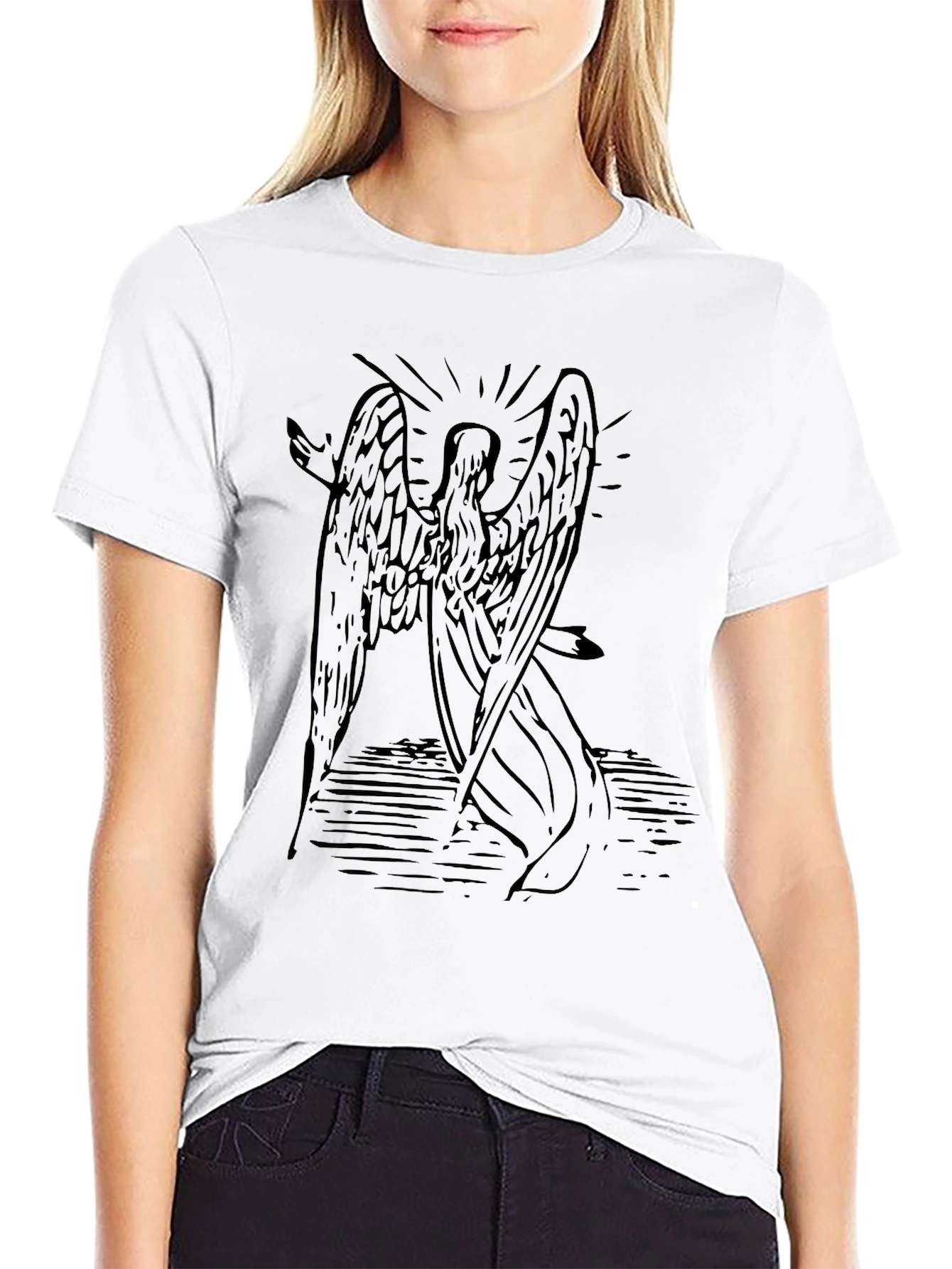 Black Angel Wings Graphic Print Black T-Shirt view 9