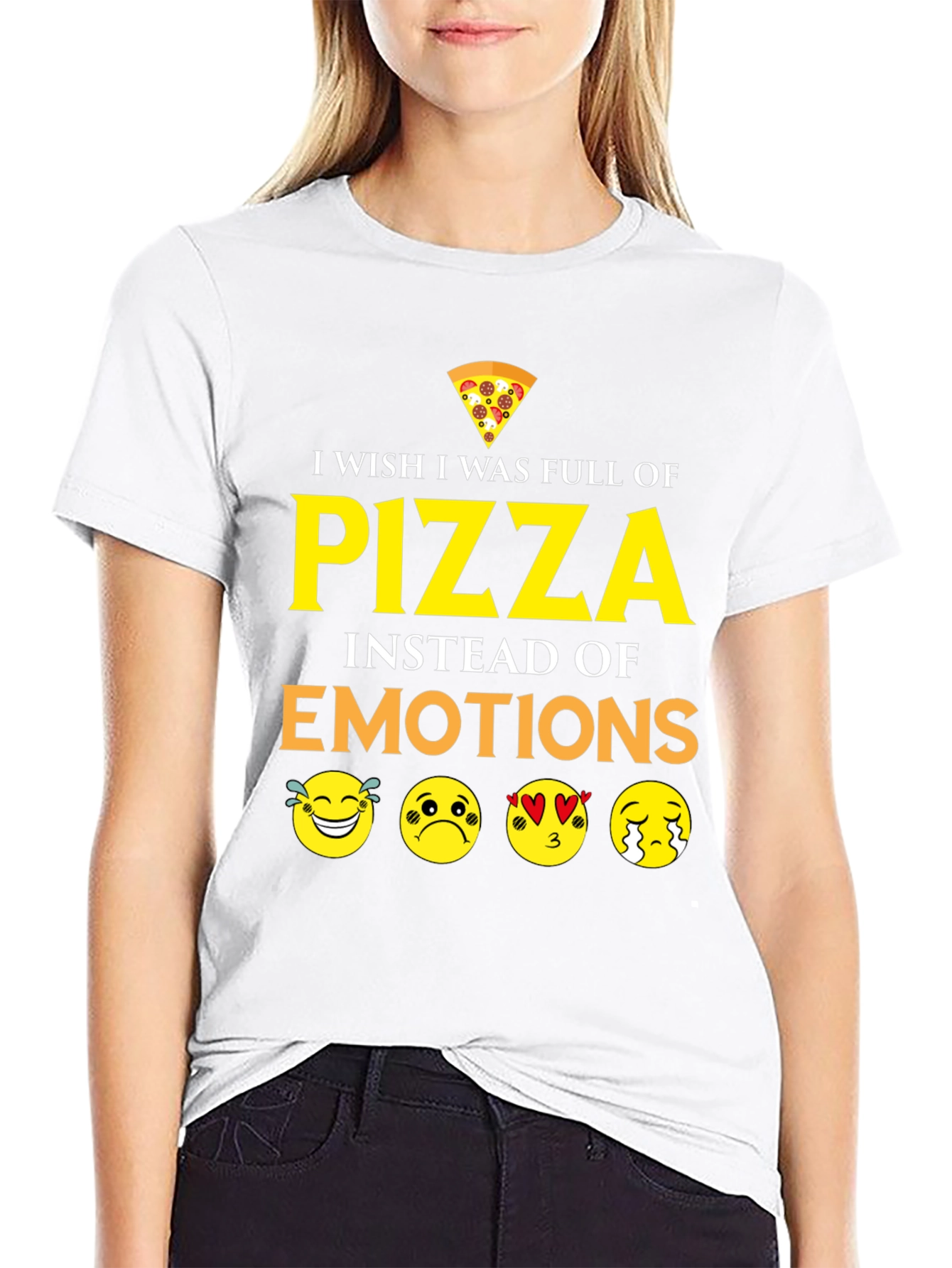 Black Pizza Emotions Graphic T-Shirt - Funny Foodie Tee view 9