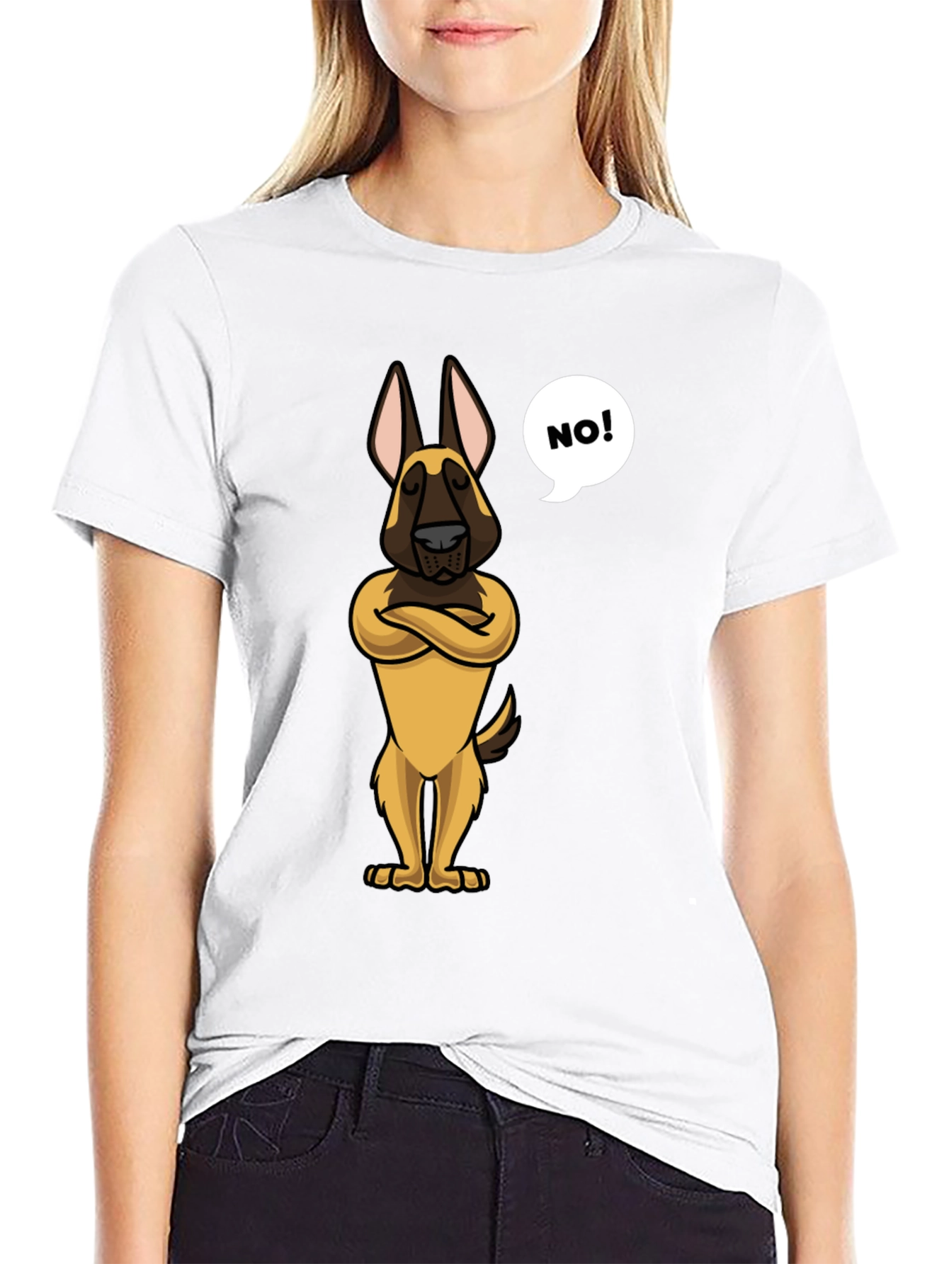 Black Funny Dog Cartoon T-Shirt - "NO!" view 9