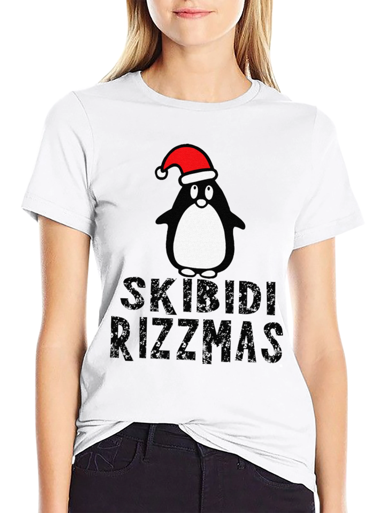 Black Skibidi Rizzmas Christmas Penguin T-Shirt view 9