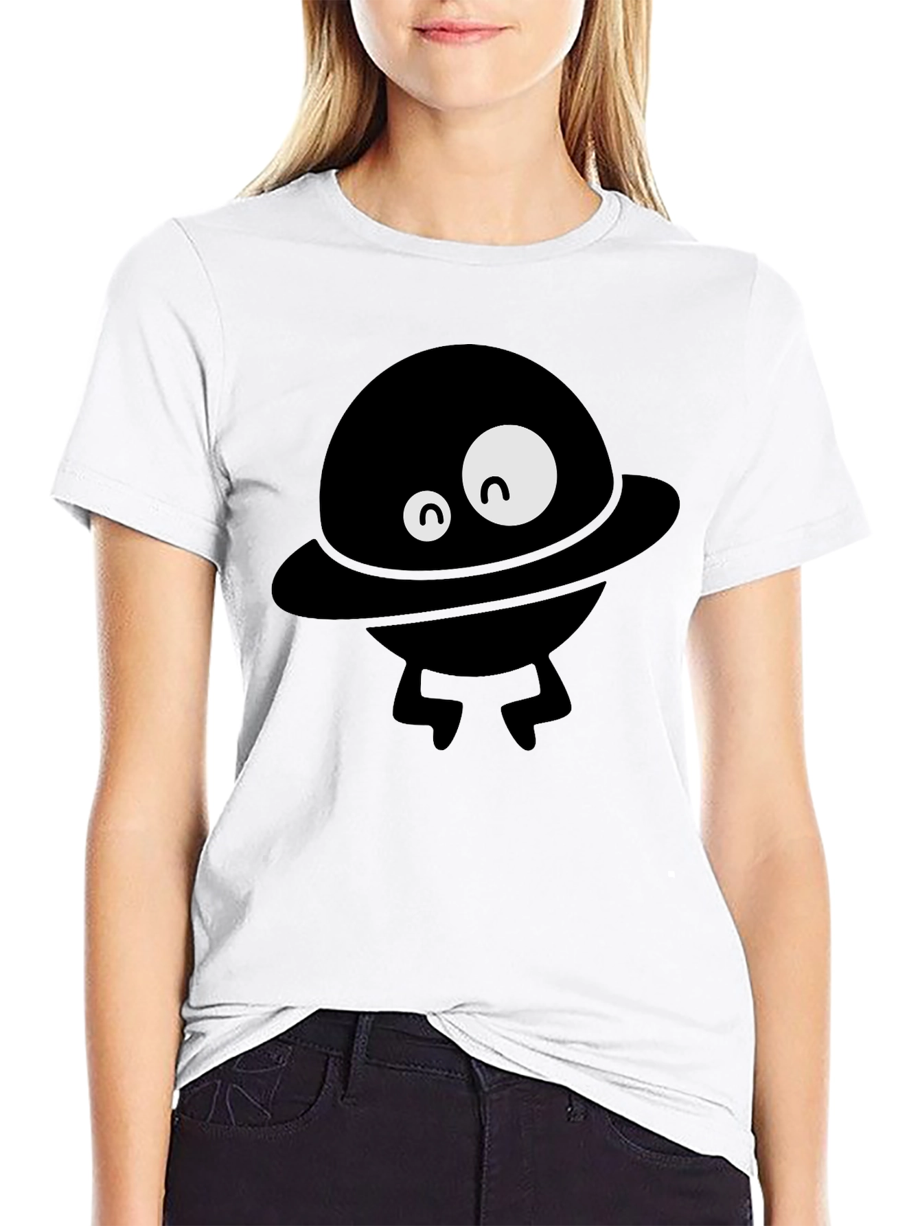 Black Funny Alien UFO Graphic Black T-Shirt view 9