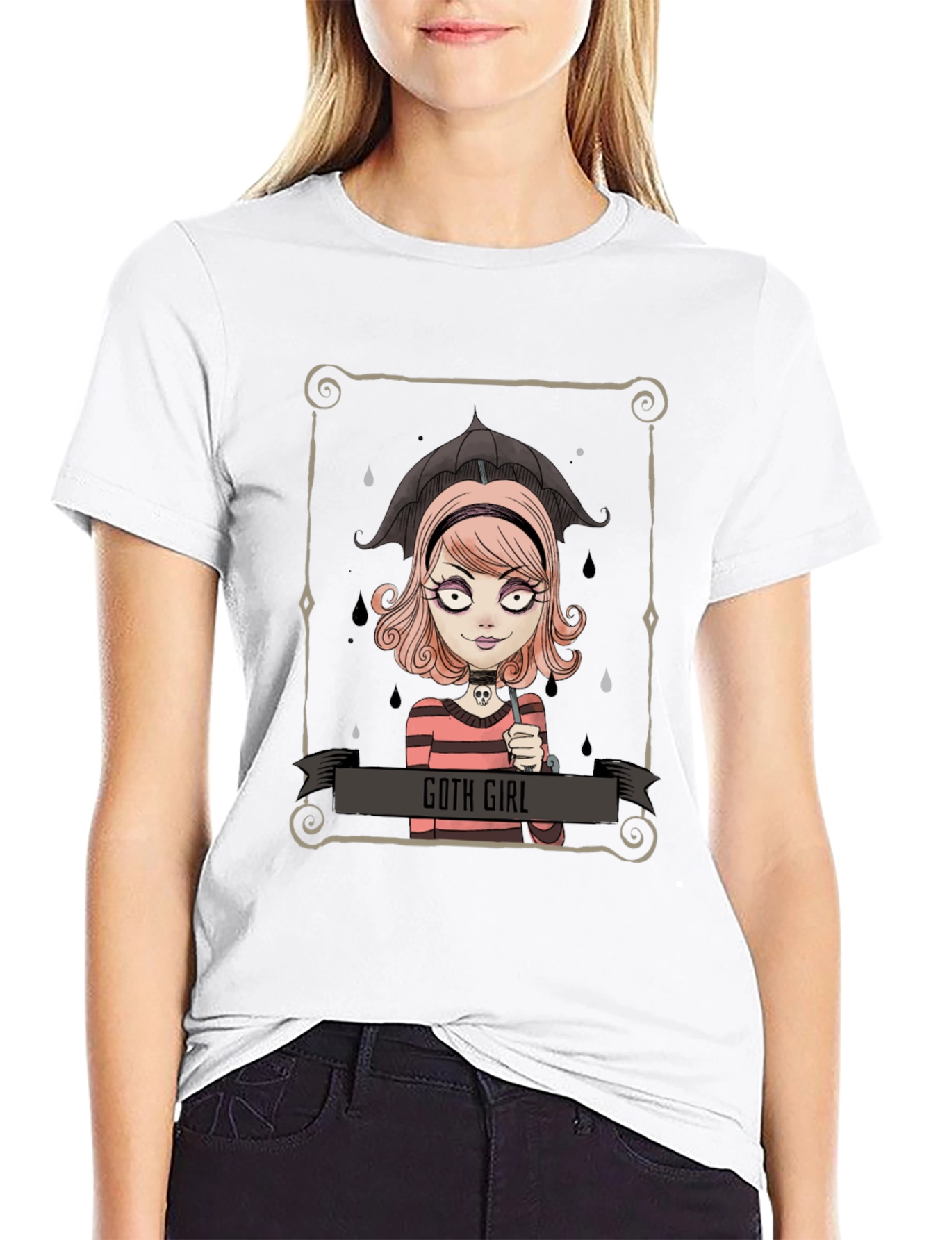 Black Goth Girl Tee - Cartoon Graphic T-Shirt view 9
