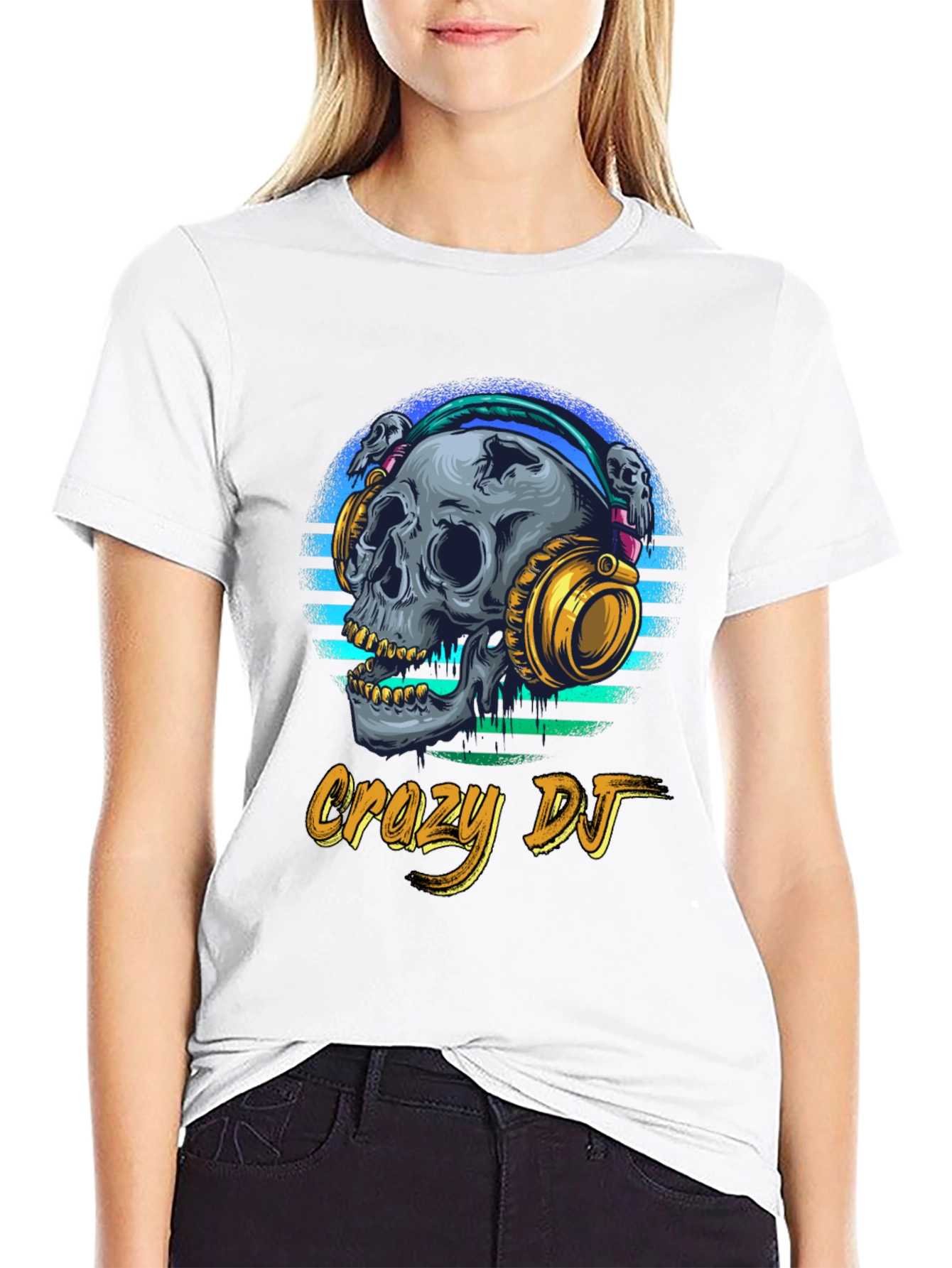 Crazy DJ Skull Graphic Tee - Men's Black T-Shirt - 9
