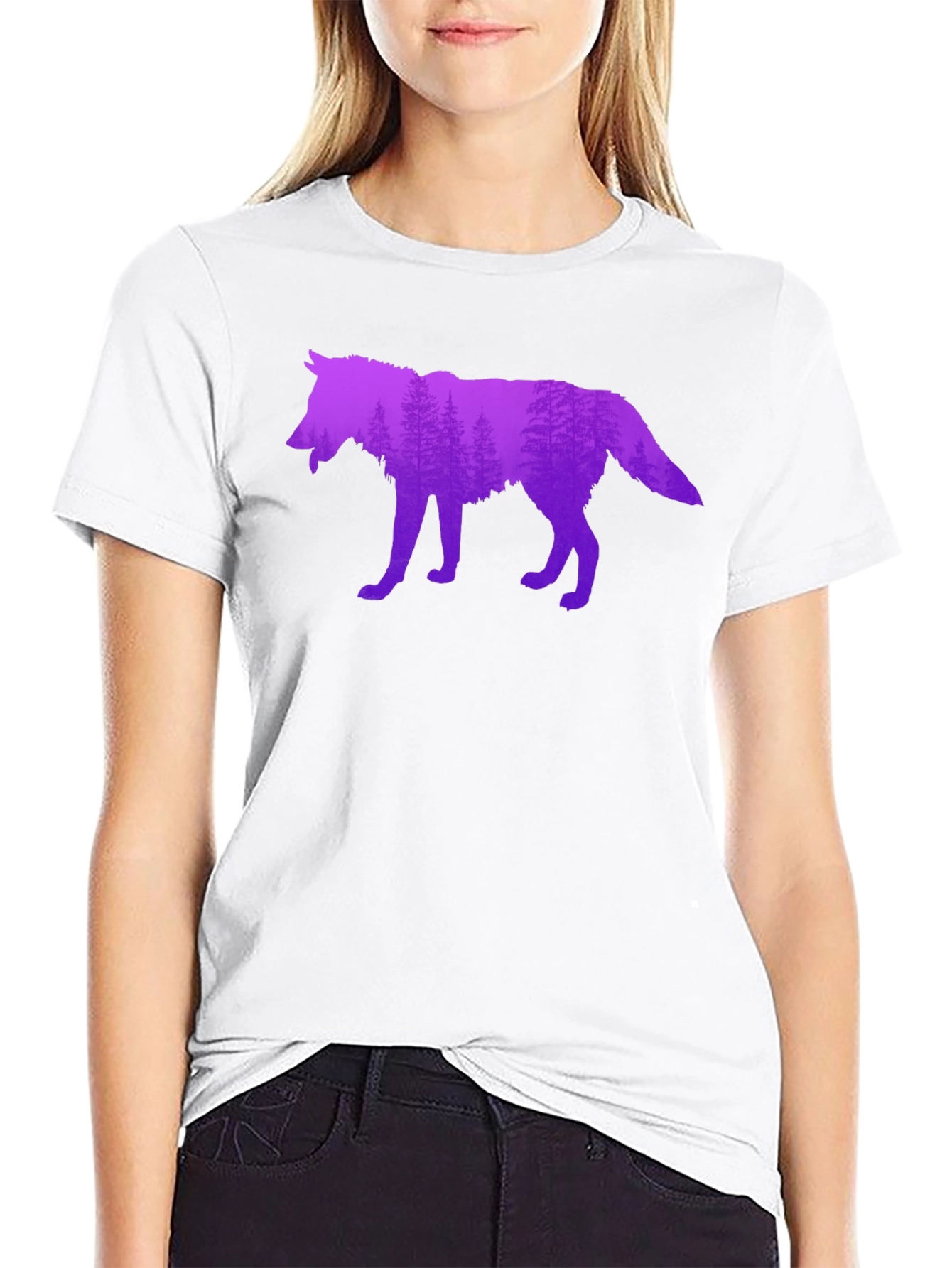 Black Wolf Silhouette Forest Graphic T-Shirt view 9
