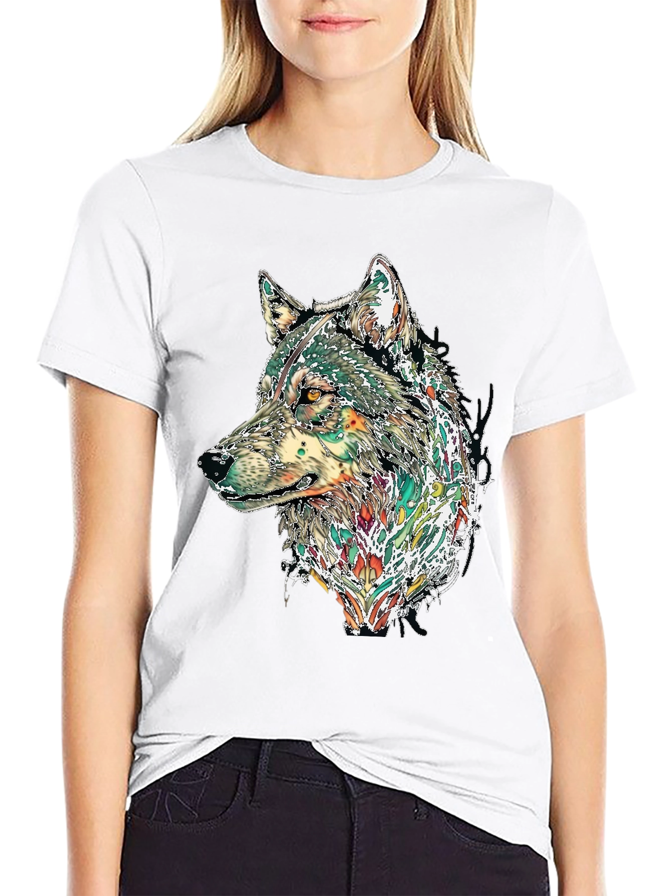 Black Wolf Graphic Print Black T-Shirt view 9