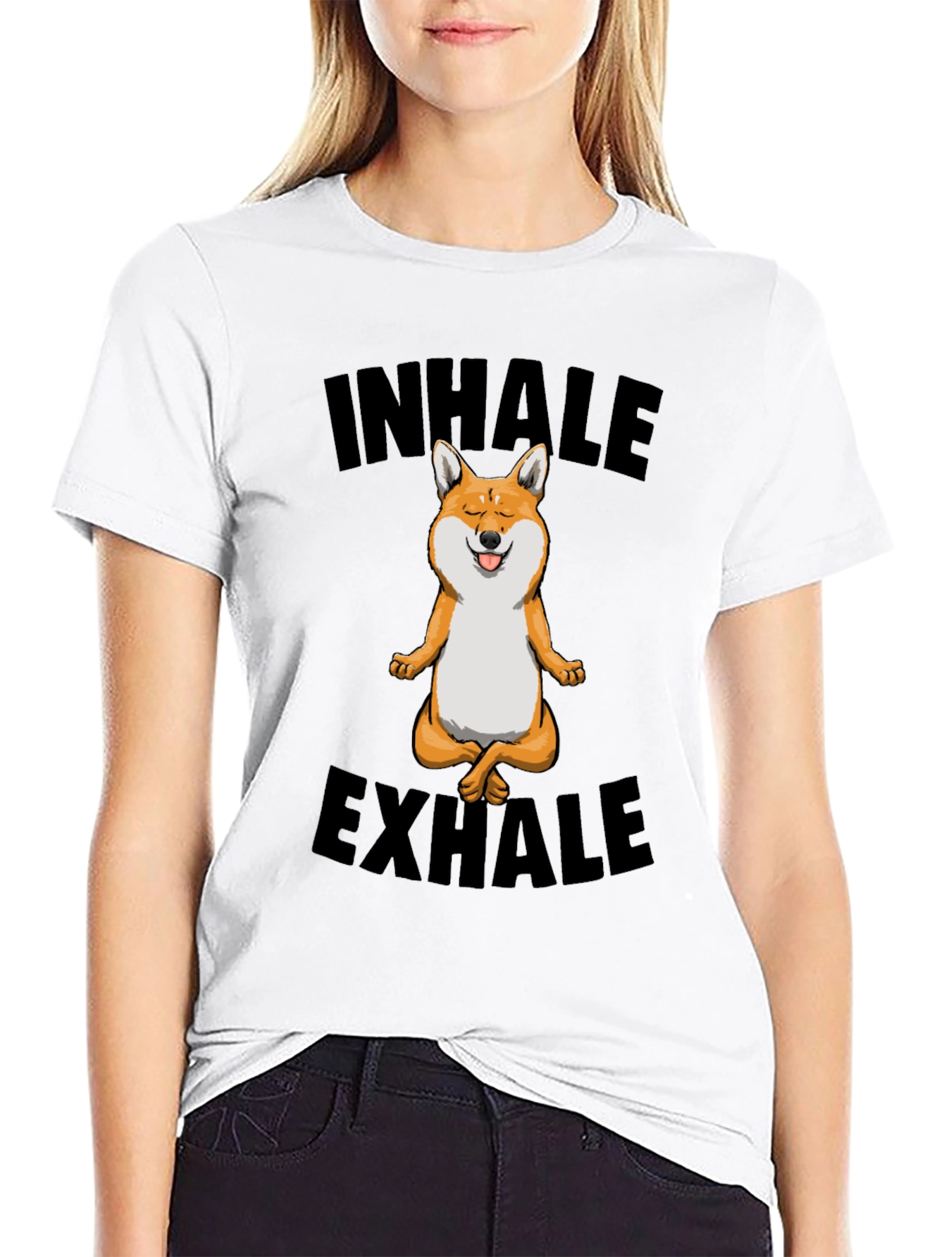 Black Yoga Dog T-Shirt - Inhale Exhale Meditation Tee view 9
