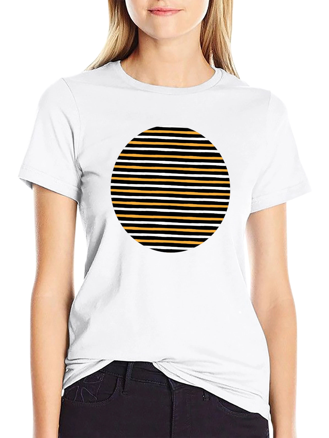 Striped Circle Graphic Tee - Modern Casual - 9
