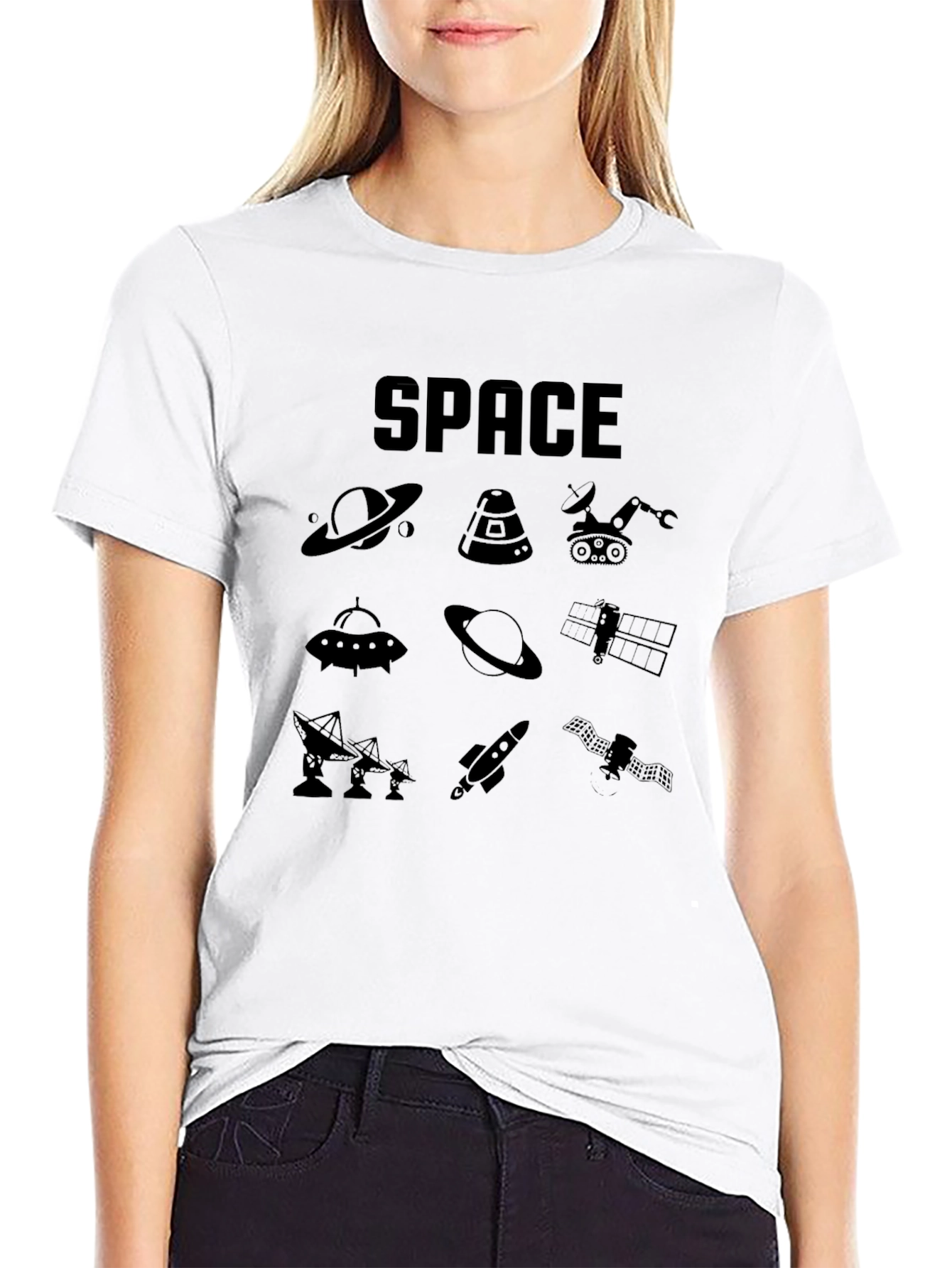 Black Space Graphic Print Black T-Shirt view 9