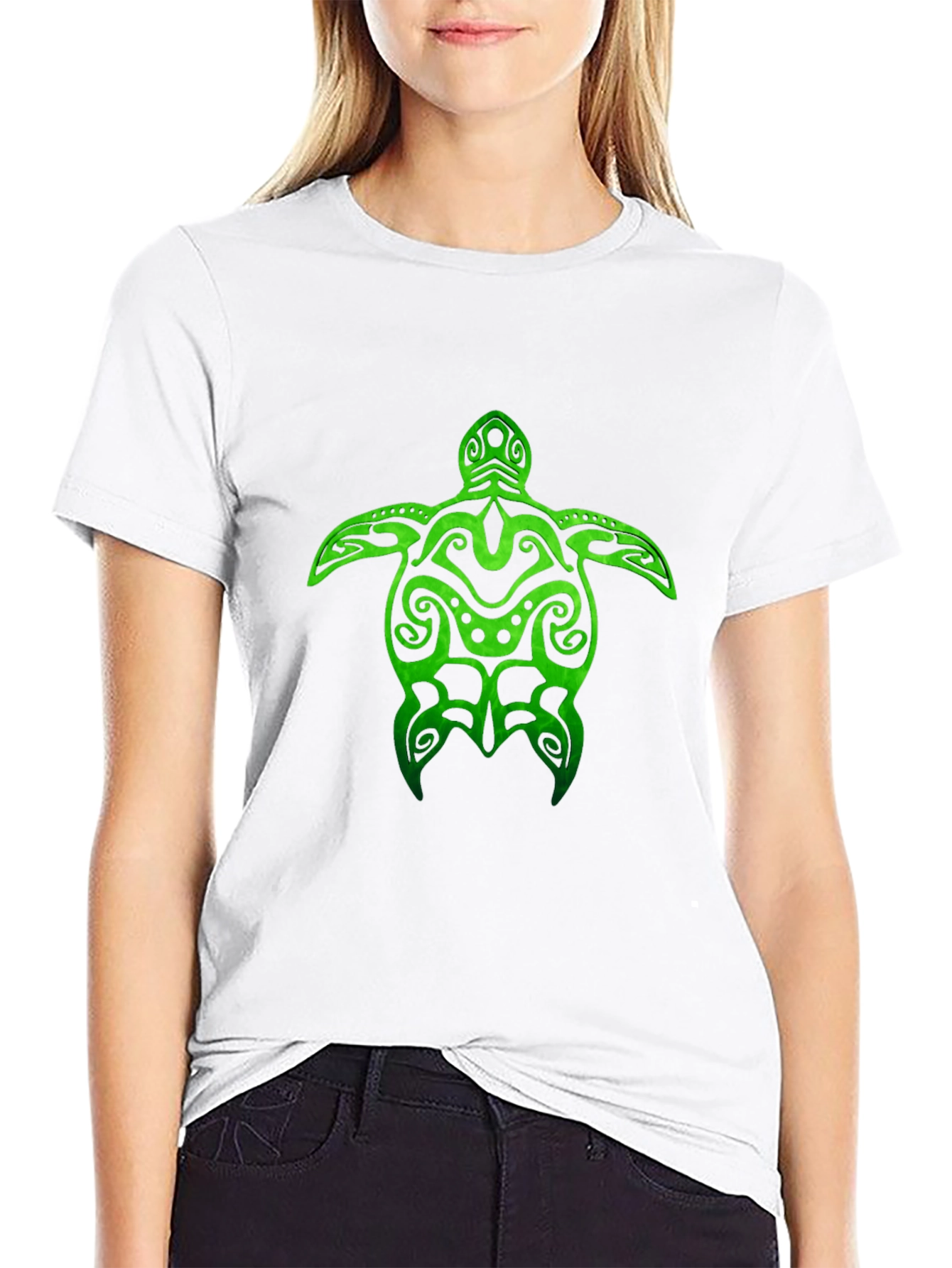 Black Green Turtle Tribal Design Black T-Shirt view 9