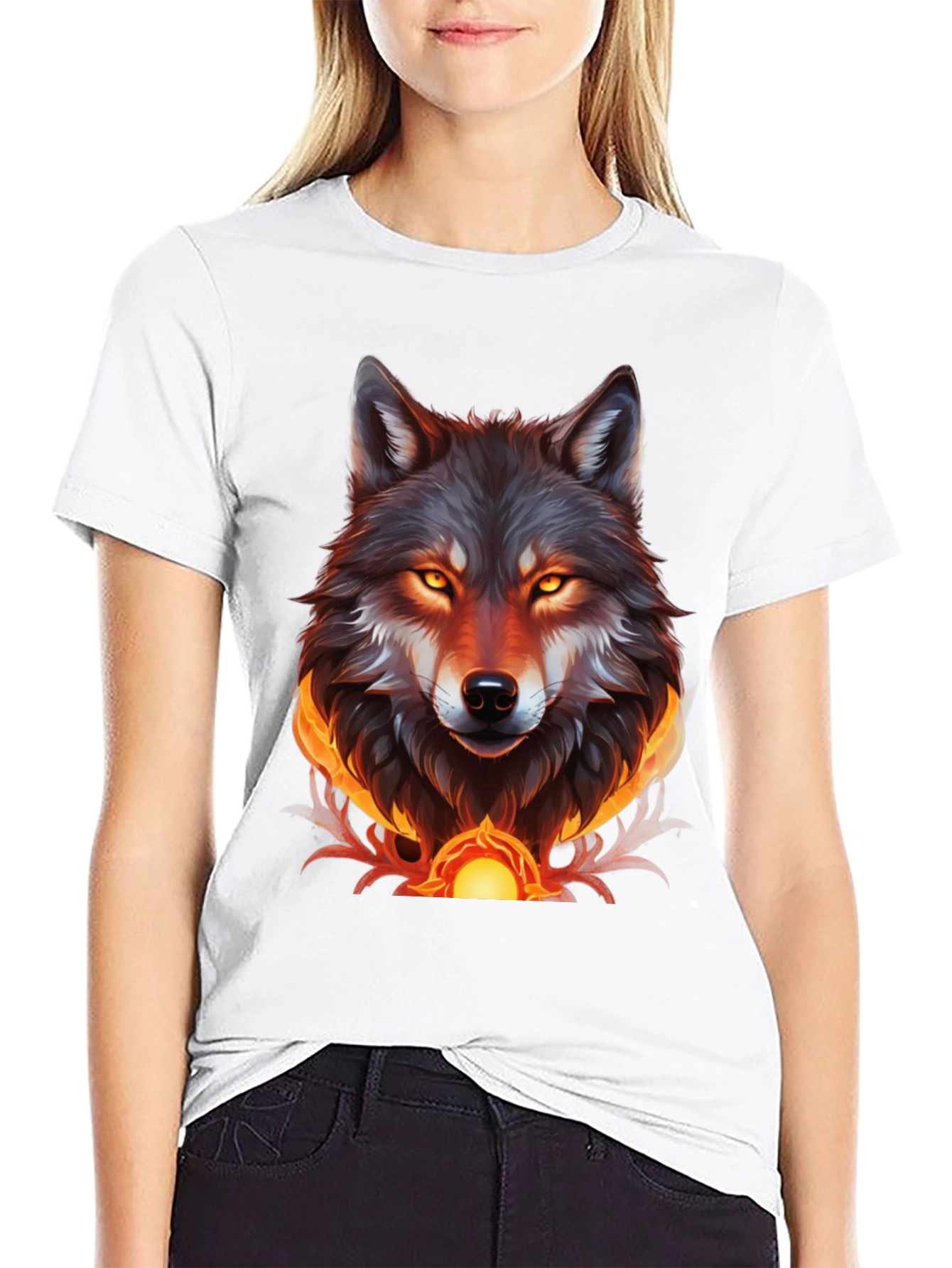 Black Fiery Wolf Graphic Tee - Bold Black T-Shirt view 9