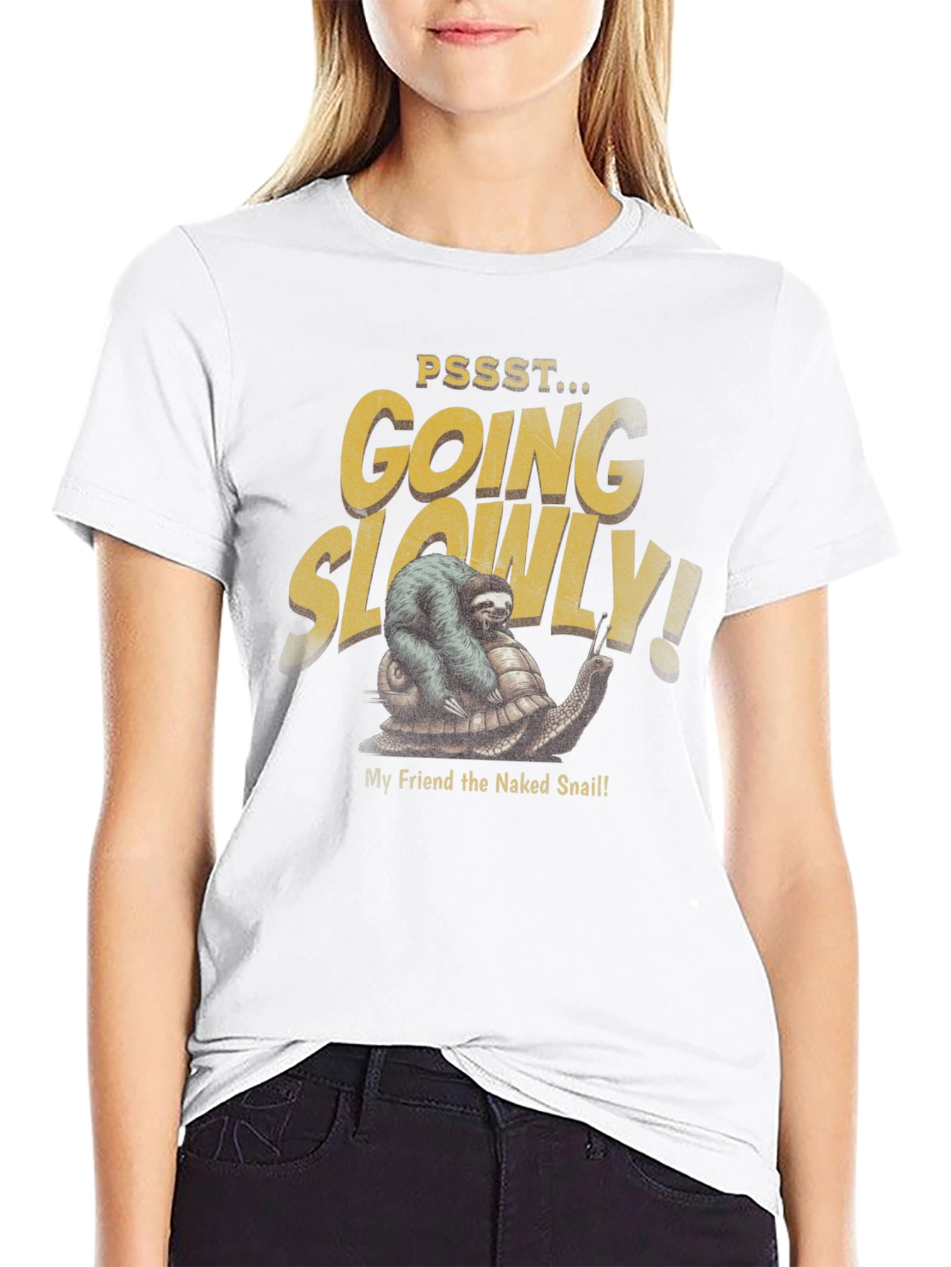 Black Sloth Riding a Snail T-Shirt - Going Slowly! view 9