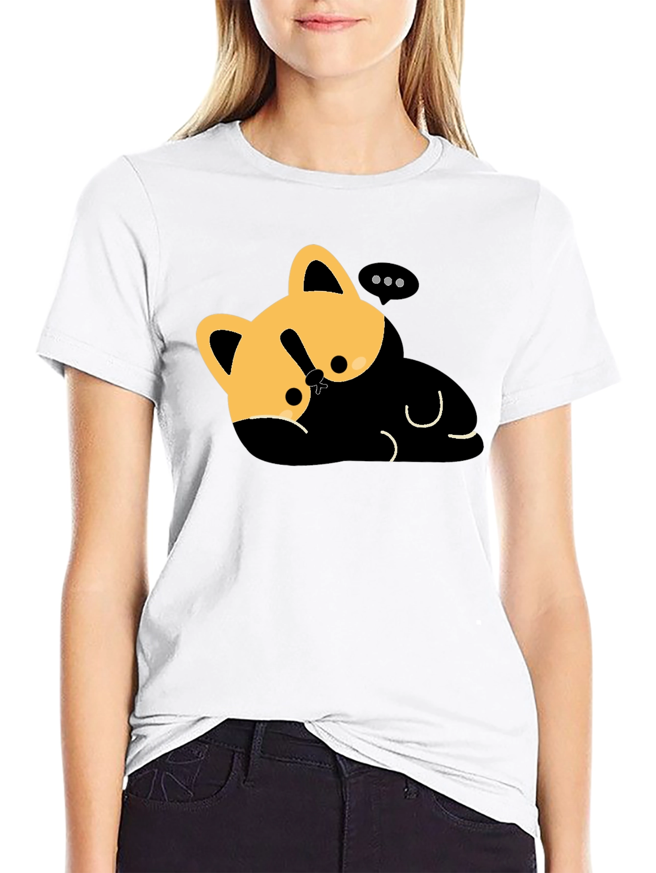 Black Cute Cat Nap T-Shirt - Relaxed Fit, Black view 9